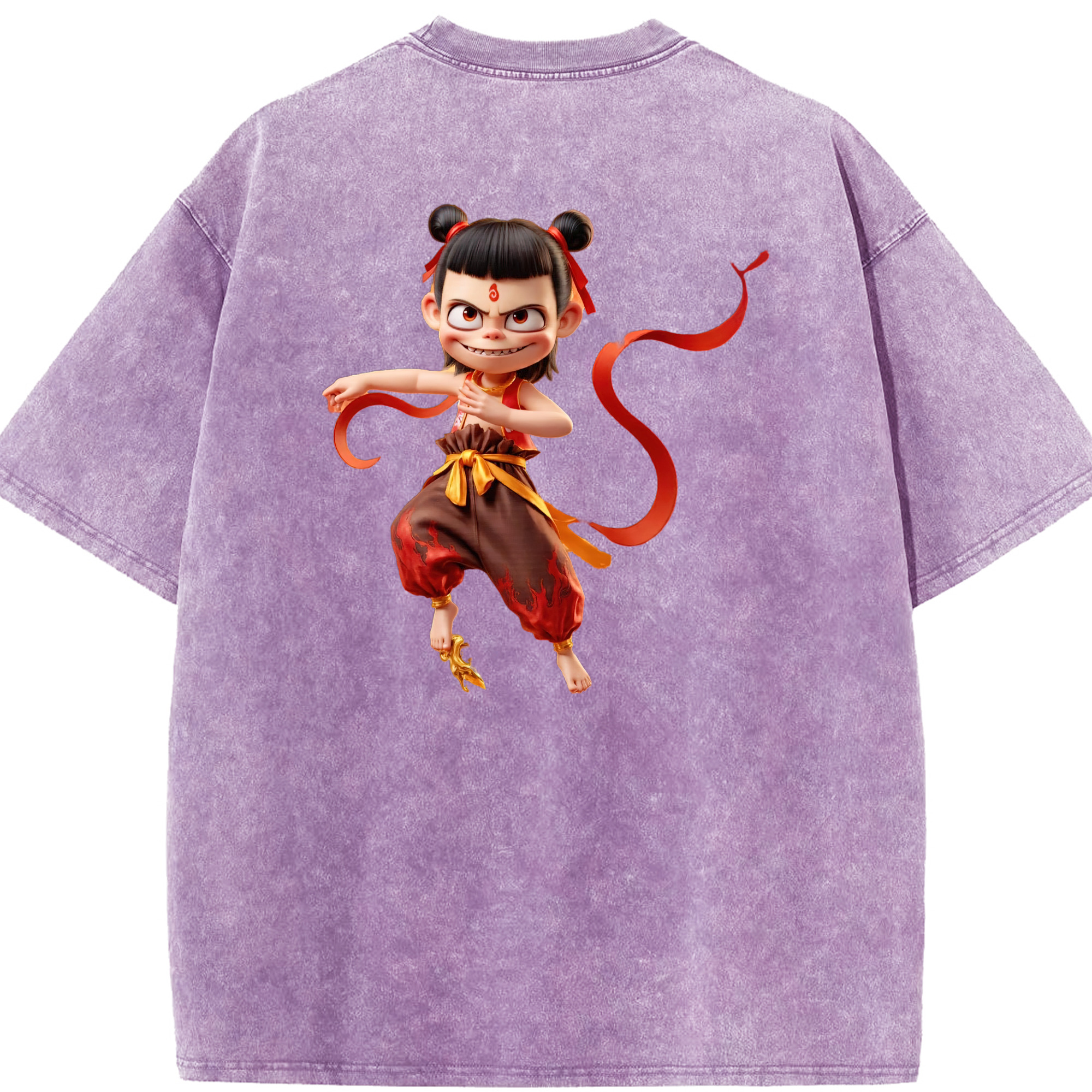 （画像用） Ne Zha 2 ナタ 魔童の大暴れ 綿100% ヴィンテージ風 半袖Tシャツ（背面プリント）