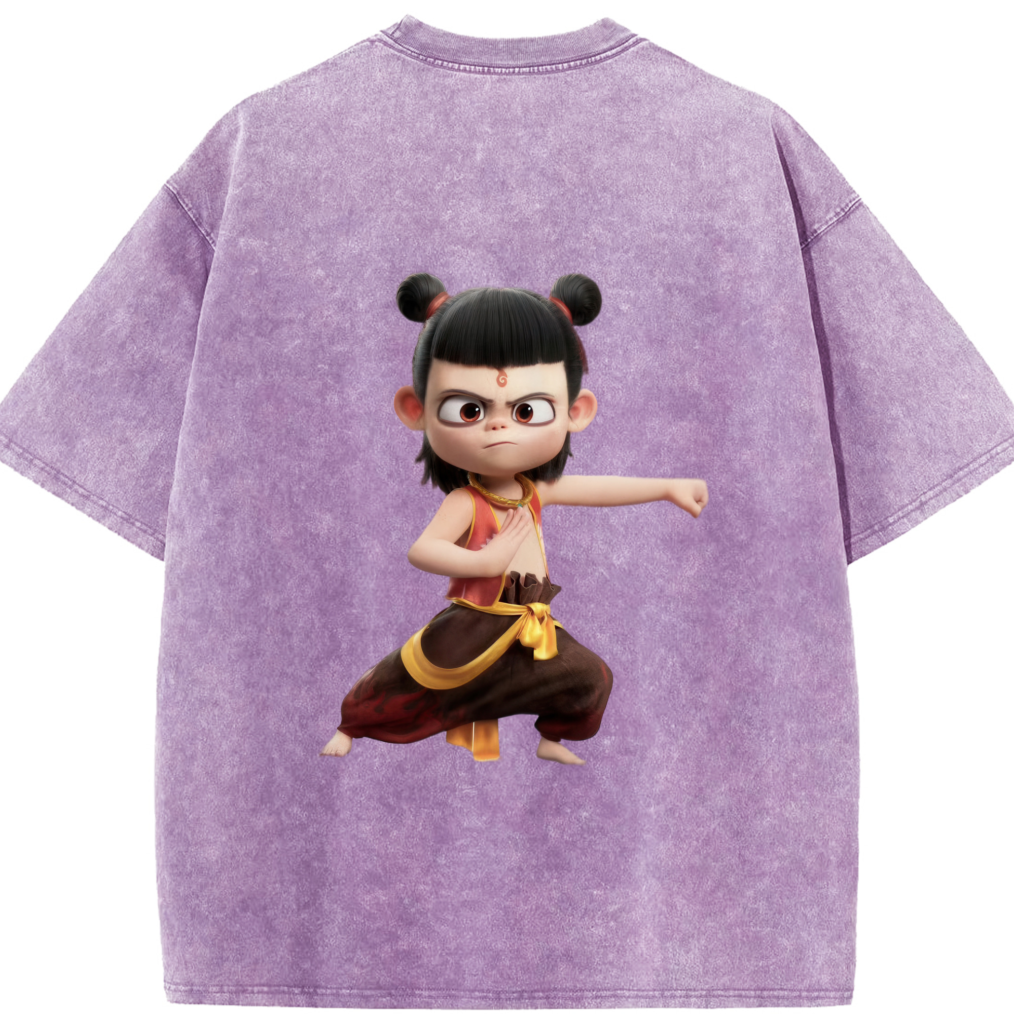 （画像用） Ne Zha 2 ナタ 魔童の大暴れ 綿100% ヴィンテージ風 半袖Tシャツ（背面プリント）