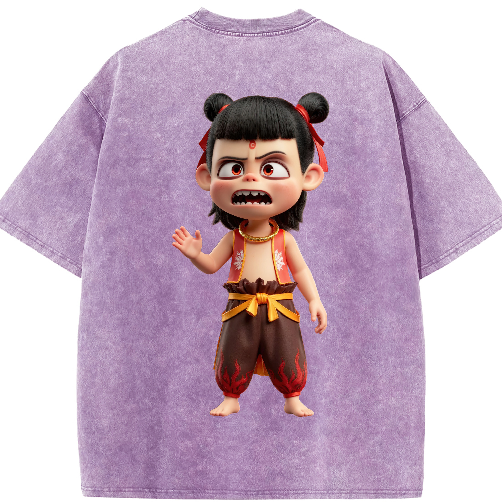 （画像用） Ne Zha 2 ナタ 魔童の大暴れ 綿100% ヴィンテージ風 半袖Tシャツ（背面プリント）