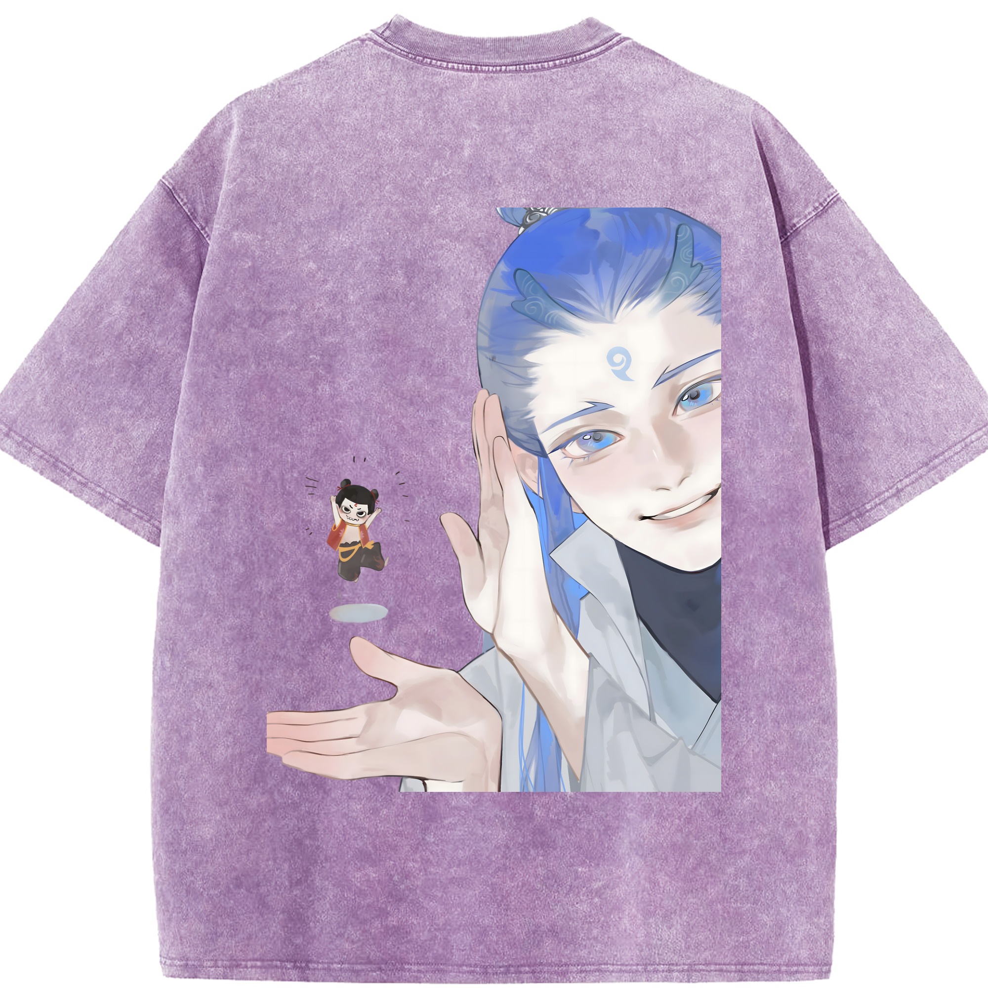（画像用） Ne Zha 2 ナタ 魔童の大暴れ 綿100% ヴィンテージ風 半袖Tシャツ（背面プリント）