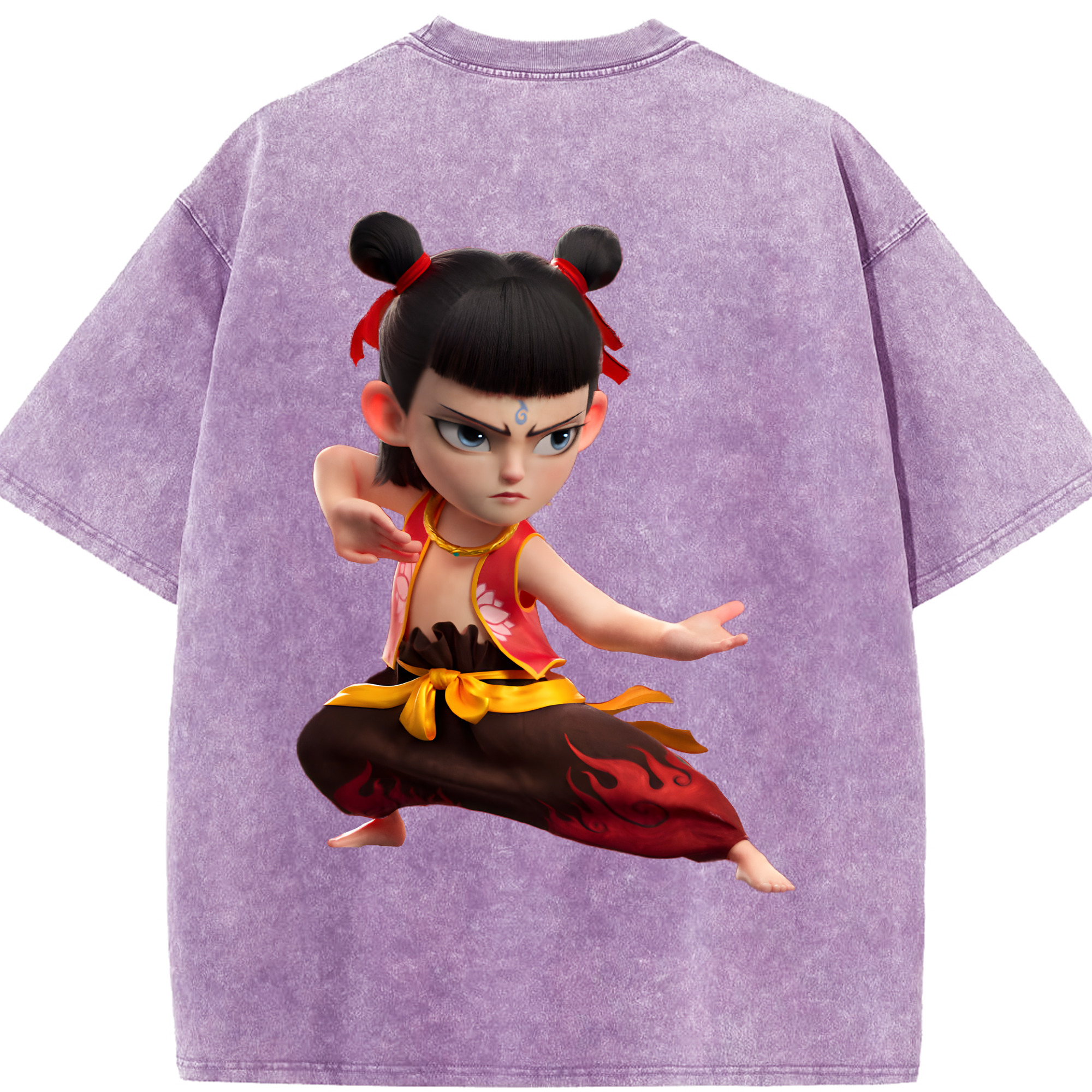 （画像用） Ne Zha 2 ナタ 魔童の大暴れ 綿100% ヴィンテージ風 半袖Tシャツ（背面プリント）