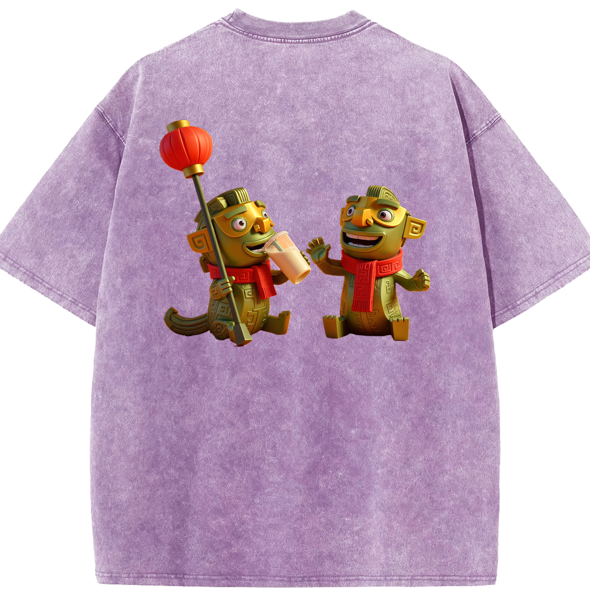 （画像用） Ne Zha 2 ナタ 魔童の大暴れ 綿100% ヴィンテージ風 半袖Tシャツ（背面プリント）