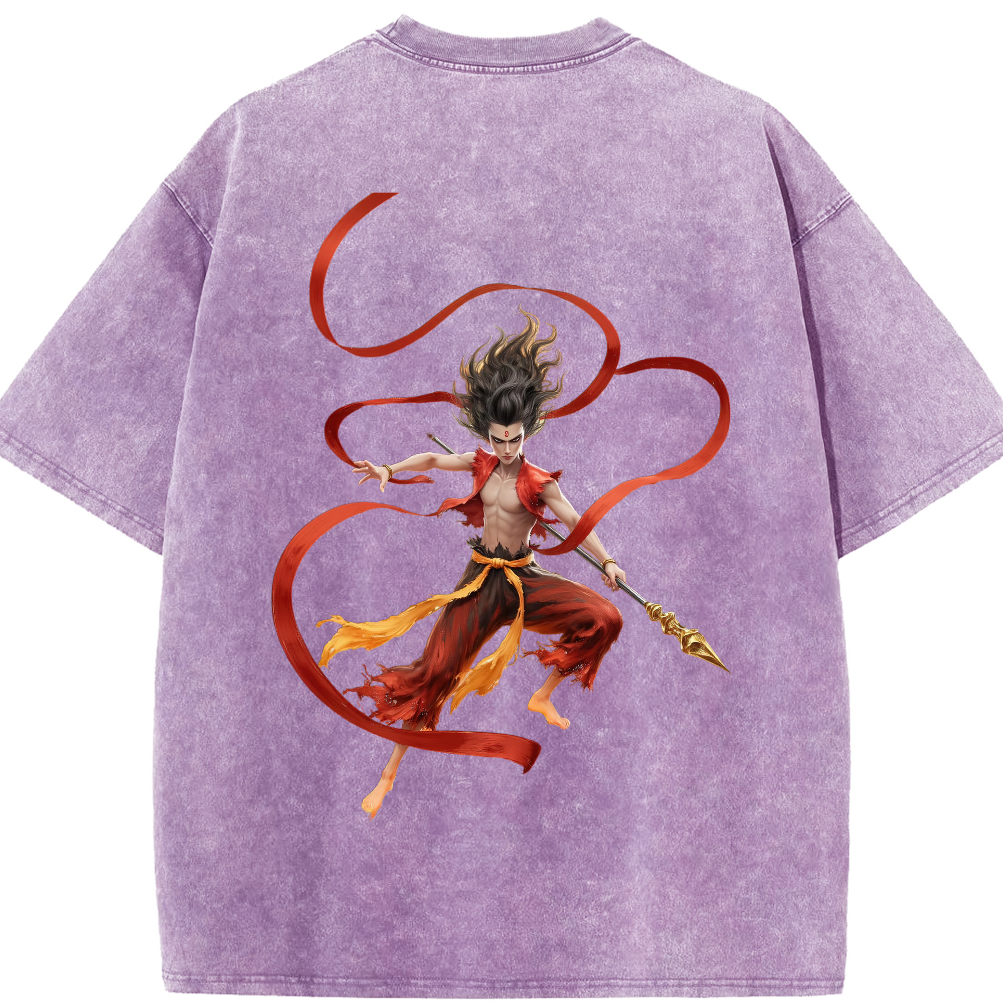 （画像用） Ne Zha 2 ナタ 魔童の大暴れ 綿100% ヴィンテージ風 半袖Tシャツ（背面プリント）