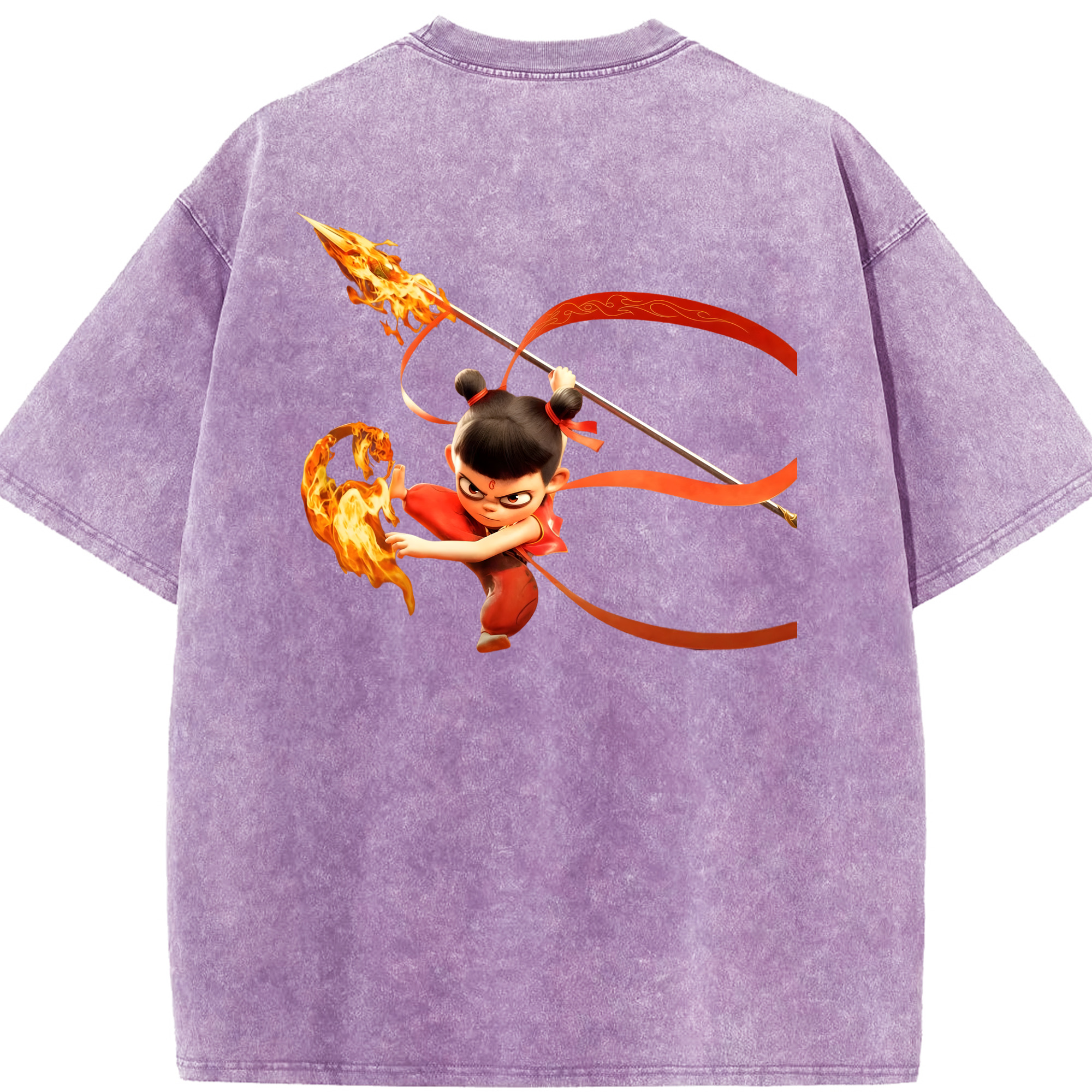 （画像用） Ne Zha 2 ナタ 魔童の大暴れ 綿100% ヴィンテージ風 半袖Tシャツ（背面プリント）