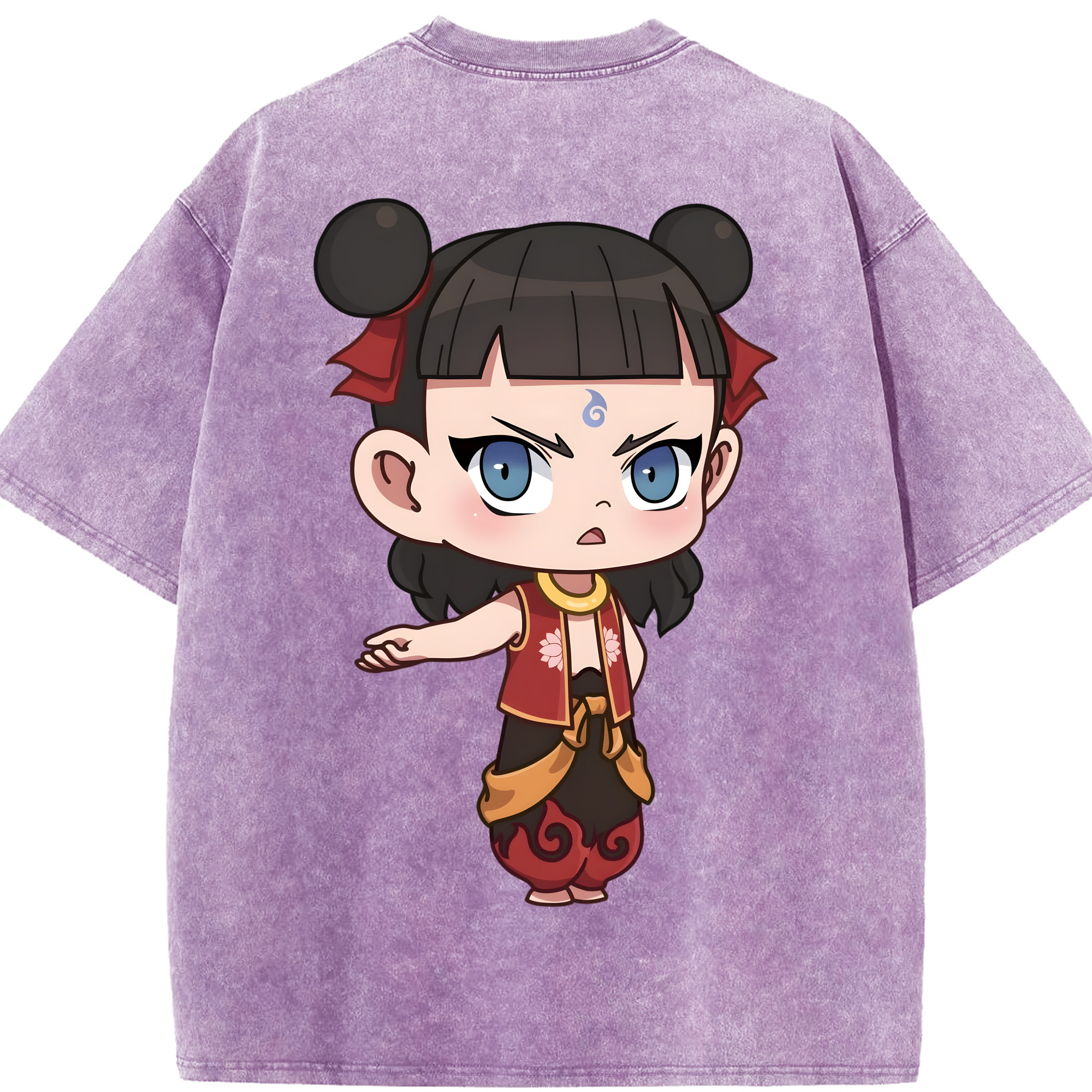 （画像用） Ne Zha 2 ナタ 魔童の大暴れ 綿100% ヴィンテージ風 半袖Tシャツ（背面プリント）