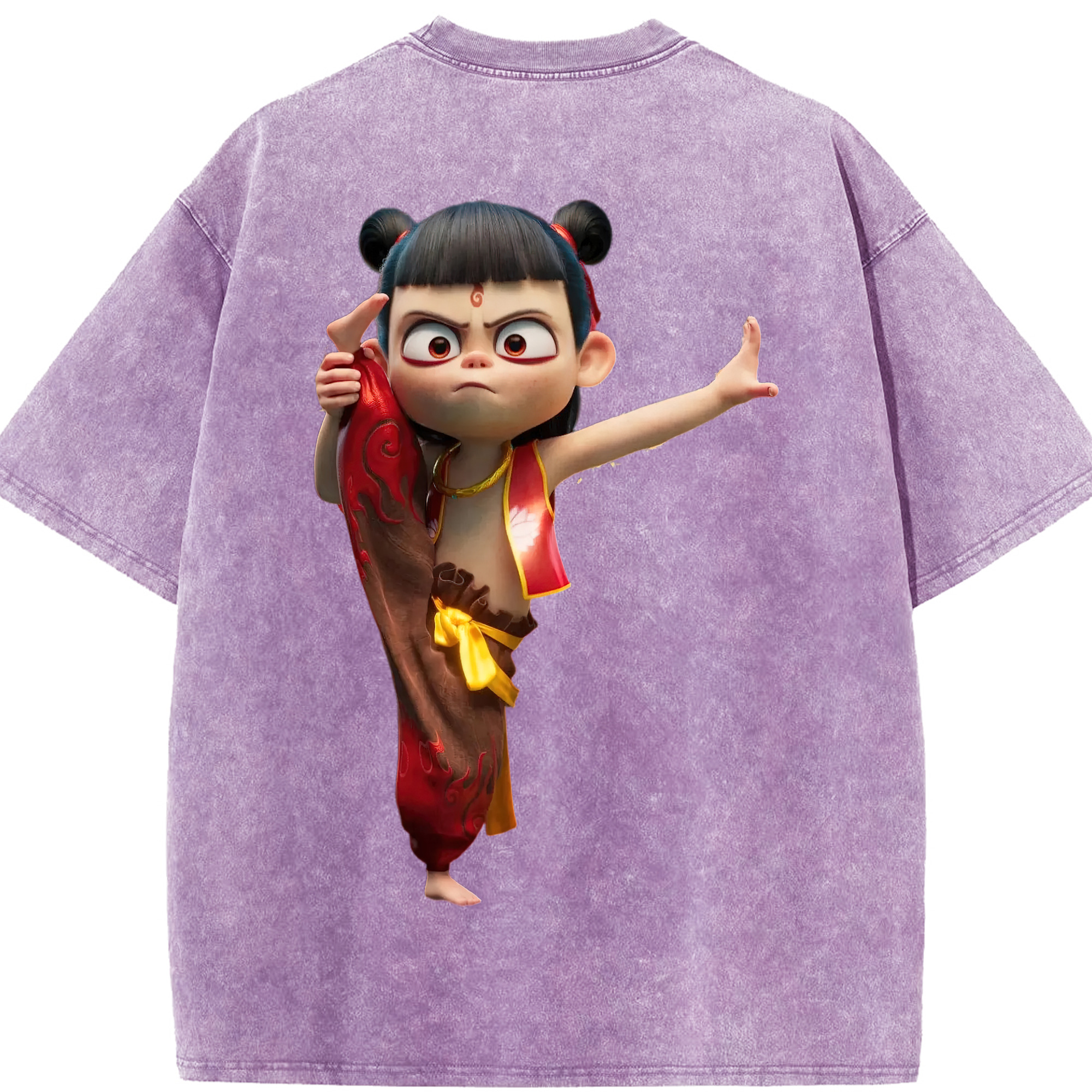 （画像用） Ne Zha 2 ナタ 魔童の大暴れ 綿100% ヴィンテージ風 半袖Tシャツ（背面プリント）