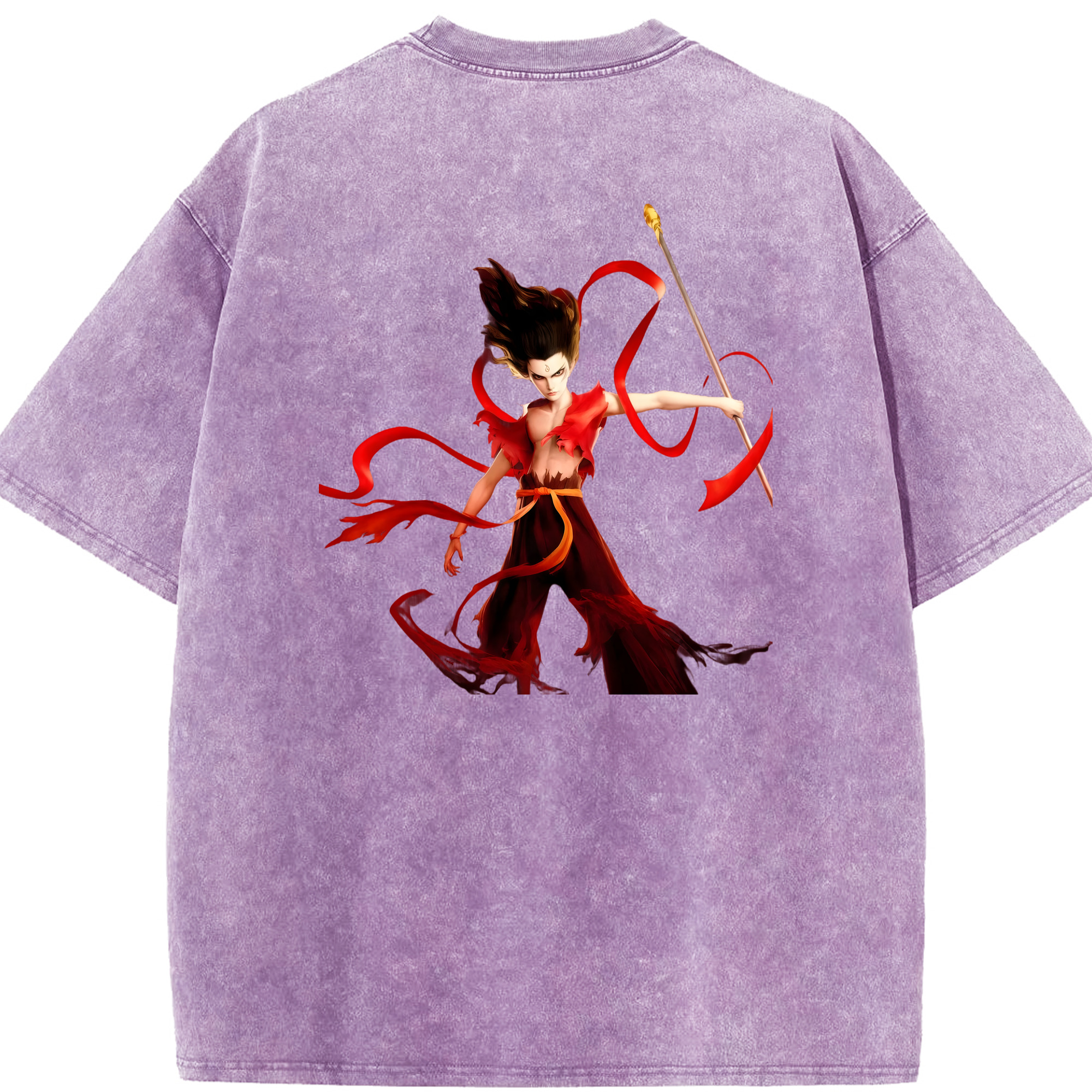 （画像用） Ne Zha 2 ナタ 魔童の大暴れ 綿100% ヴィンテージ風 半袖Tシャツ（背面プリント）