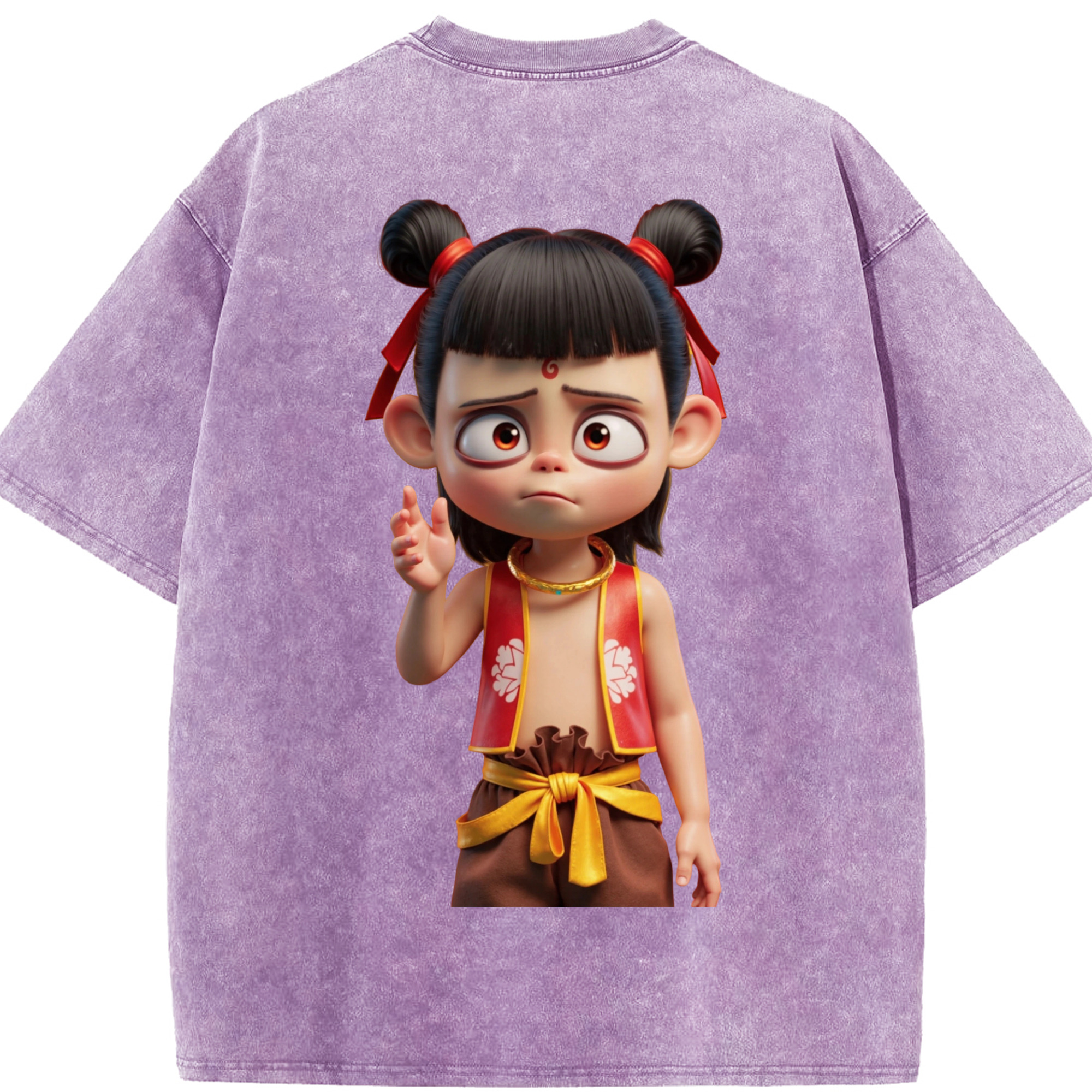 （画像用） Ne Zha 2 ナタ 魔童の大暴れ 綿100% ヴィンテージ風 半袖Tシャツ（背面プリント）