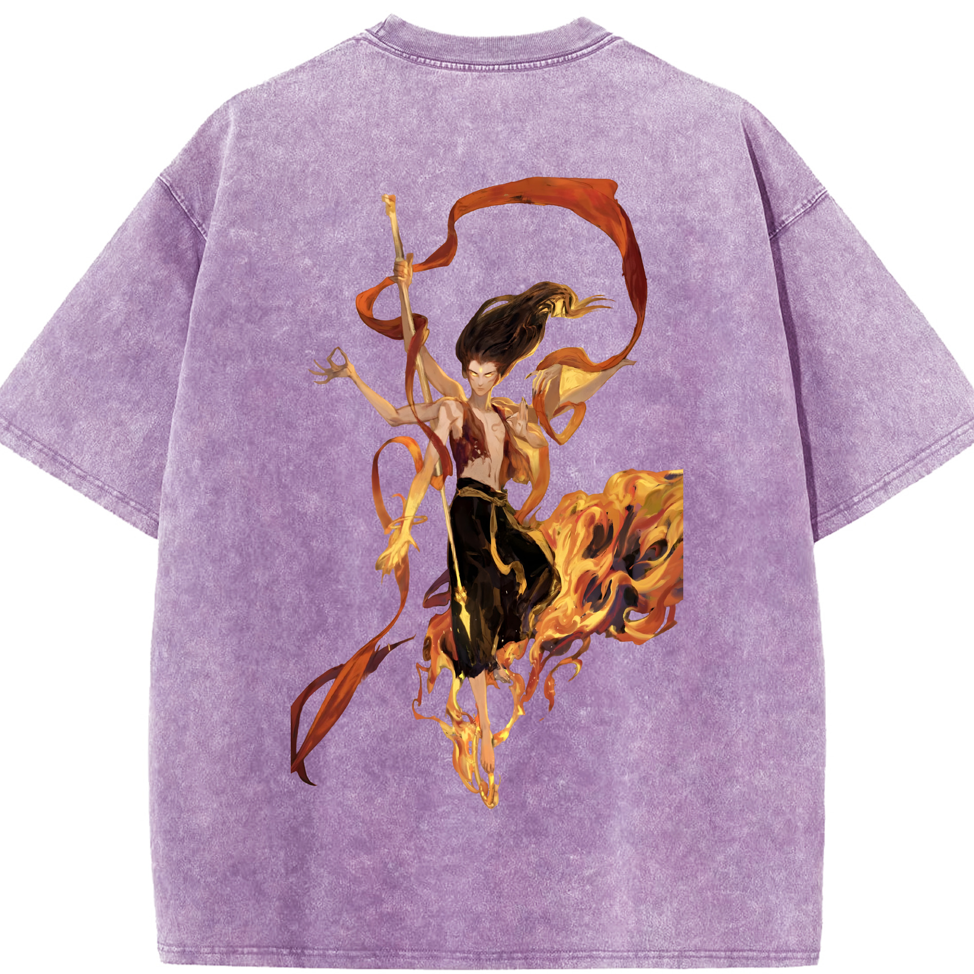 （画像用） Ne Zha 2 ナタ 魔童の大暴れ 綿100% ヴィンテージ風 半袖Tシャツ（背面プリント）