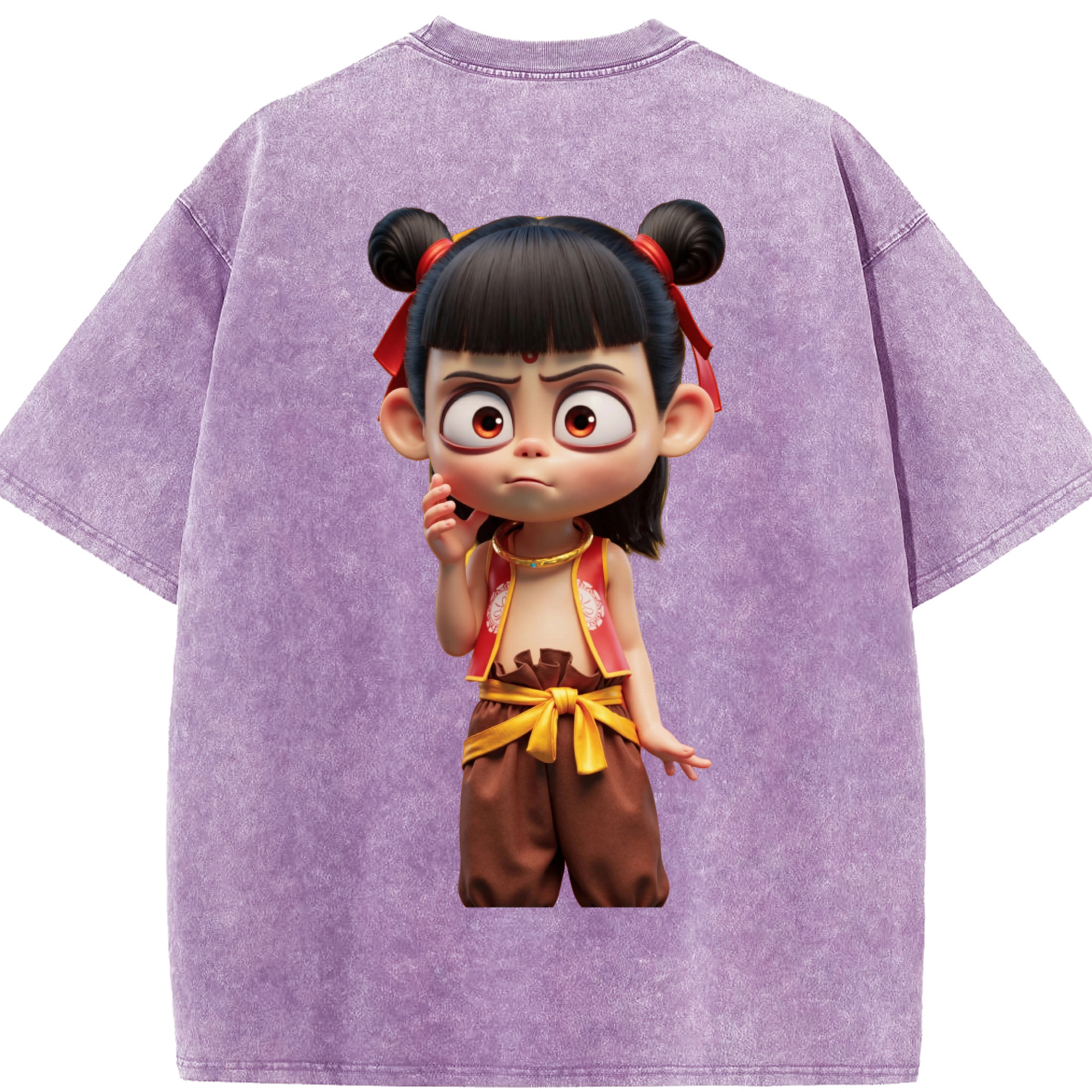 （画像用） Ne Zha 2 ナタ 魔童の大暴れ 綿100% ヴィンテージ風 半袖Tシャツ（背面プリント）
