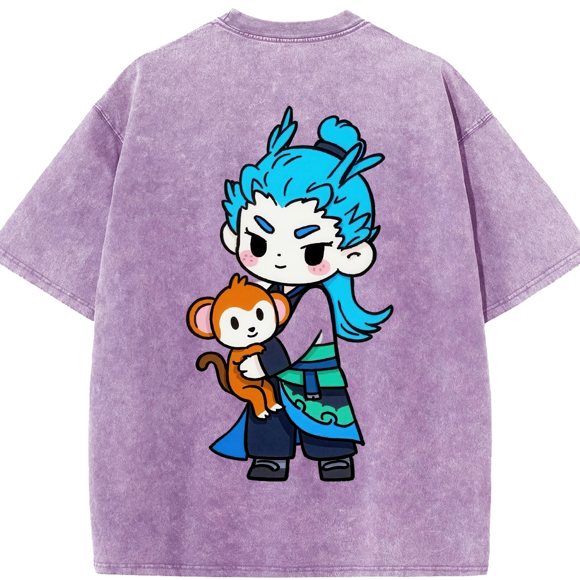 （画像用） Ne Zha 2 ナタ 魔童の大暴れ 綿100% ヴィンテージ風 半袖Tシャツ（背面プリント）
