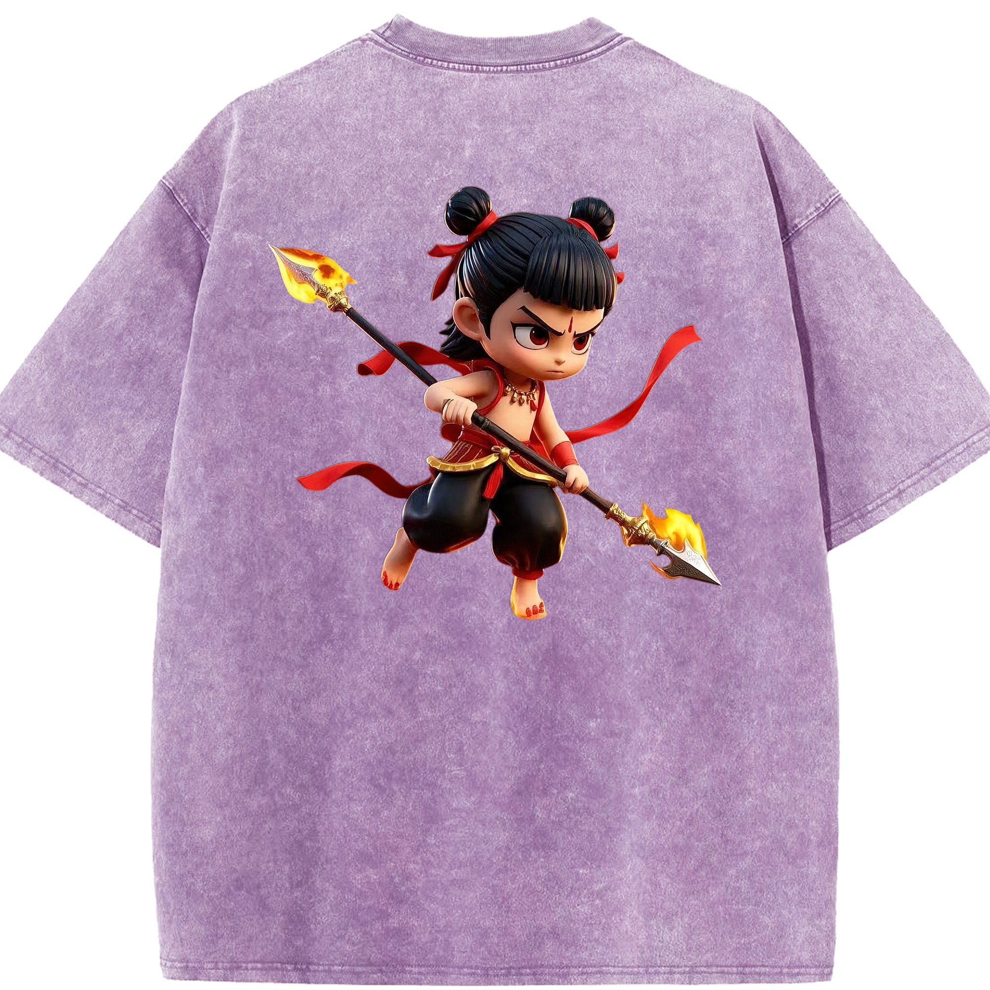 （画像用） Ne Zha 2 ナタ 魔童の大暴れ 綿100% ヴィンテージ風 半袖Tシャツ（背面プリント）