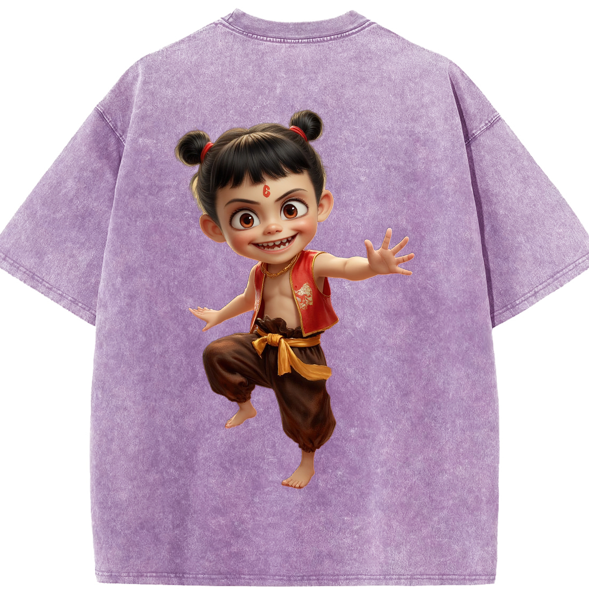 （画像用） Ne Zha 2 ナタ 魔童の大暴れ 綿100% ヴィンテージ風 半袖Tシャツ（背面プリント）