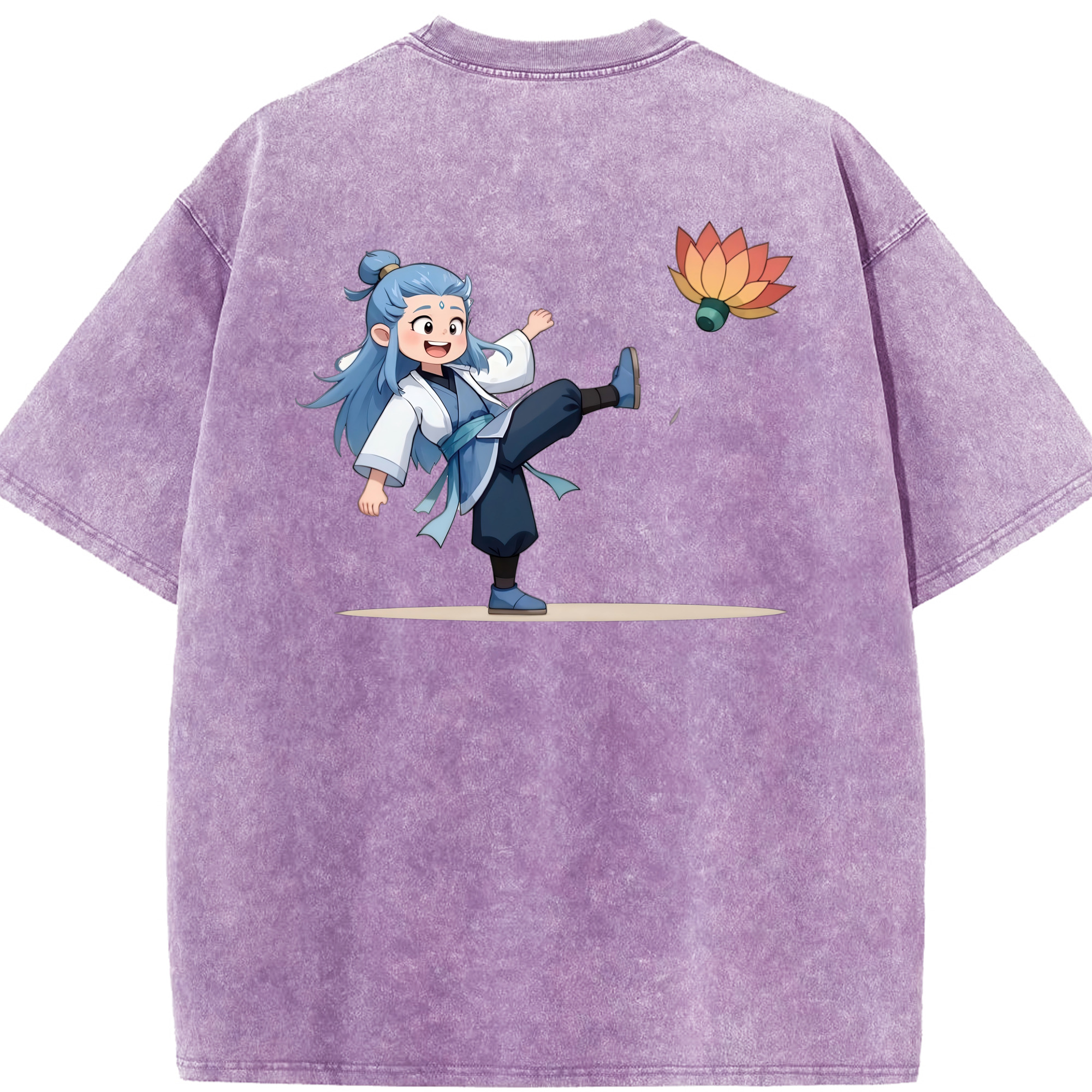 （画像用） Ne Zha 2 ナタ 魔童の大暴れ 綿100% ヴィンテージ風 半袖Tシャツ（背面プリント）