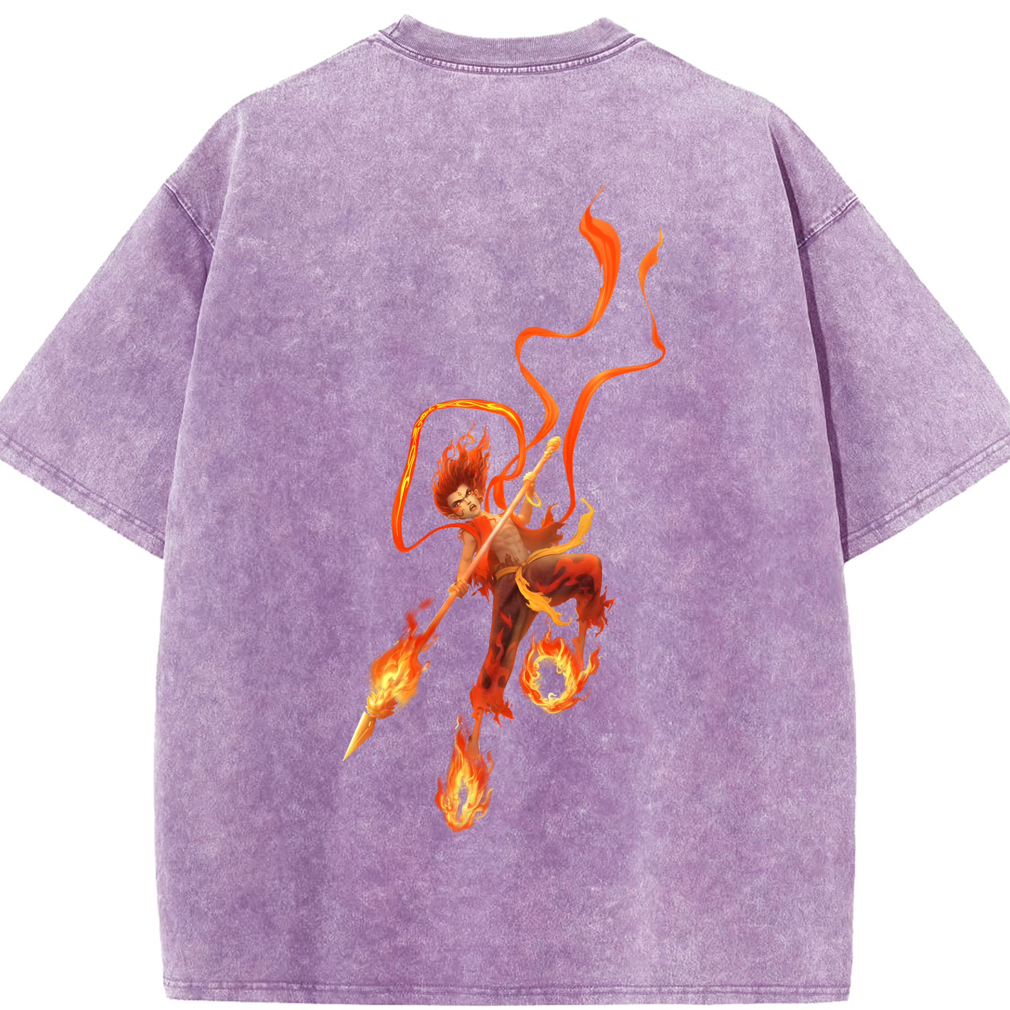 （画像用） Ne Zha 2 ナタ 魔童の大暴れ 綿100% ヴィンテージ風 半袖Tシャツ（背面プリント）