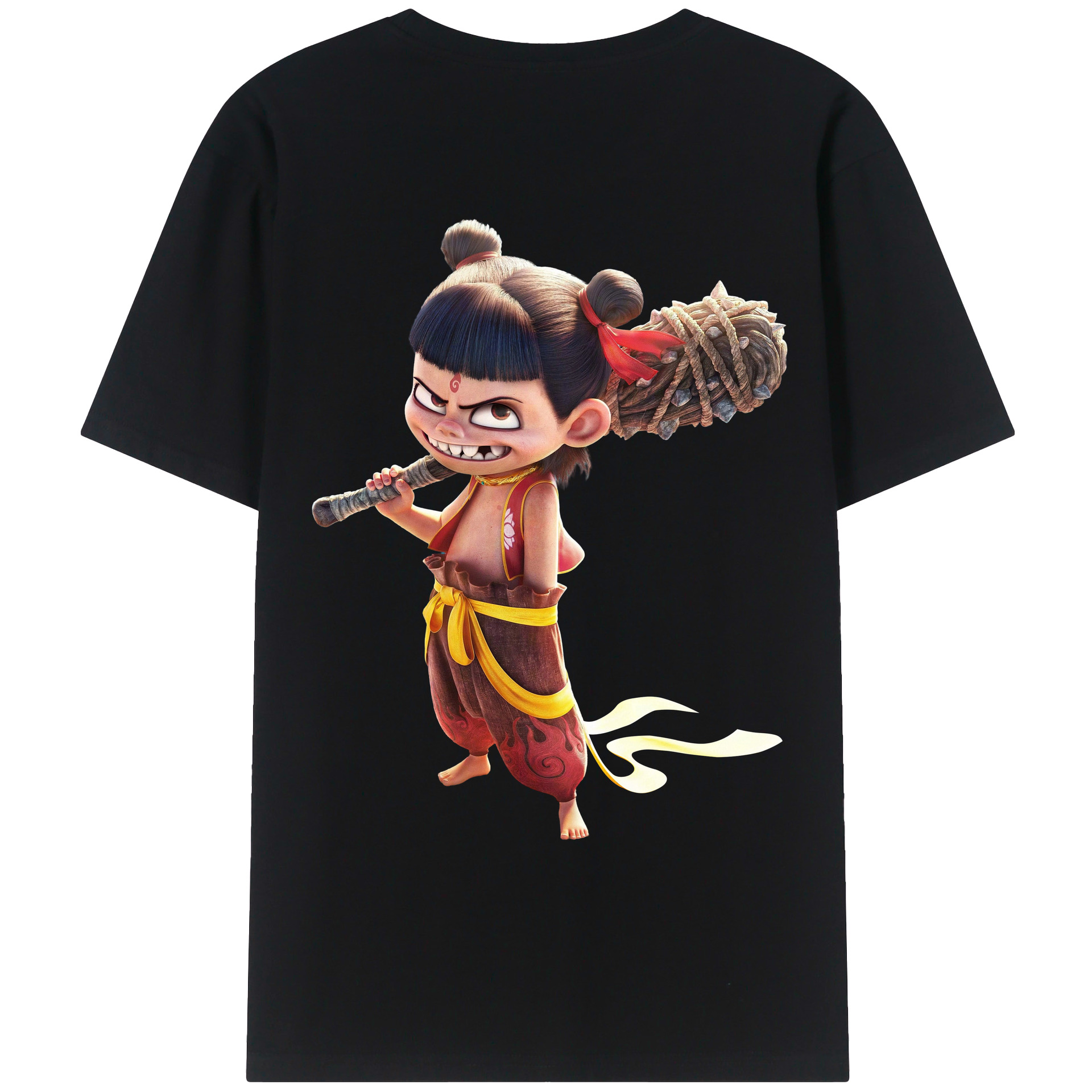 （画像用） Ne Zha 2 ナタ 魔童の大暴れ 綿100％ メンズ半袖Tシャツ（バックプリント） 通気性