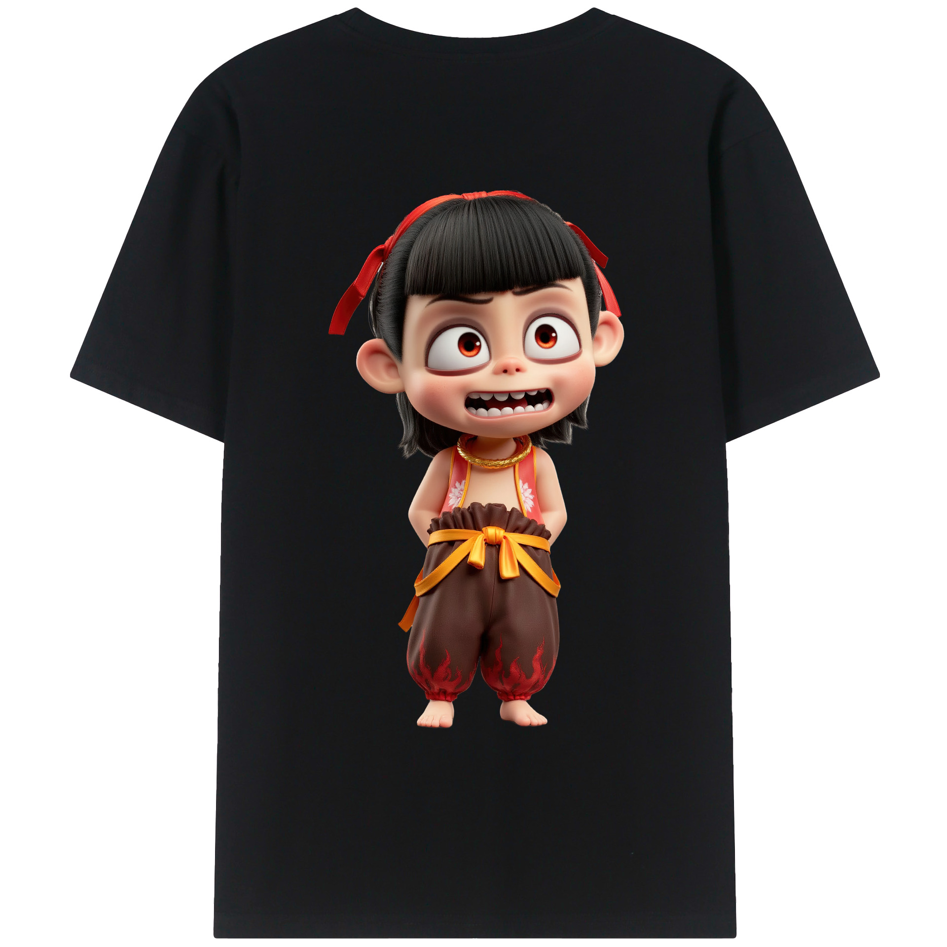 （画像用） Ne Zha 2 ナタ 魔童の大暴れ 綿100％ メンズ半袖Tシャツ（バックプリント） 通気性