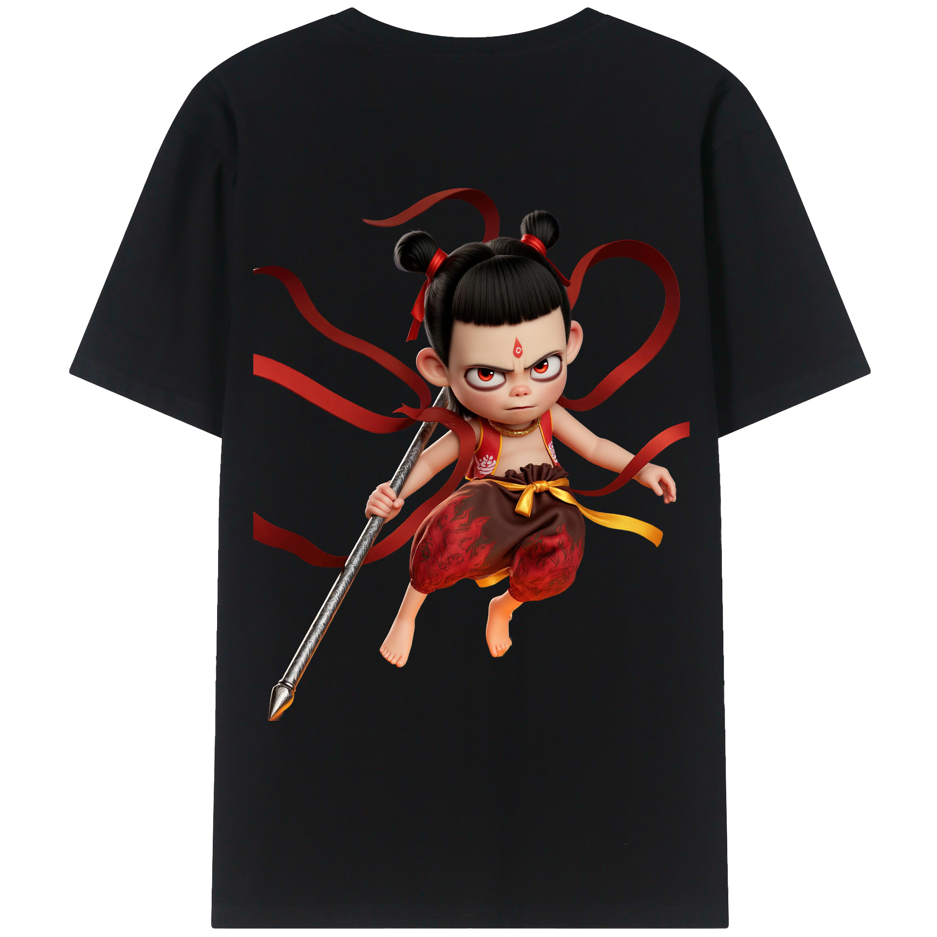 （画像用） Ne Zha 2 ナタ 魔童の大暴れ 綿100％ メンズ半袖Tシャツ（バックプリント） 通気性