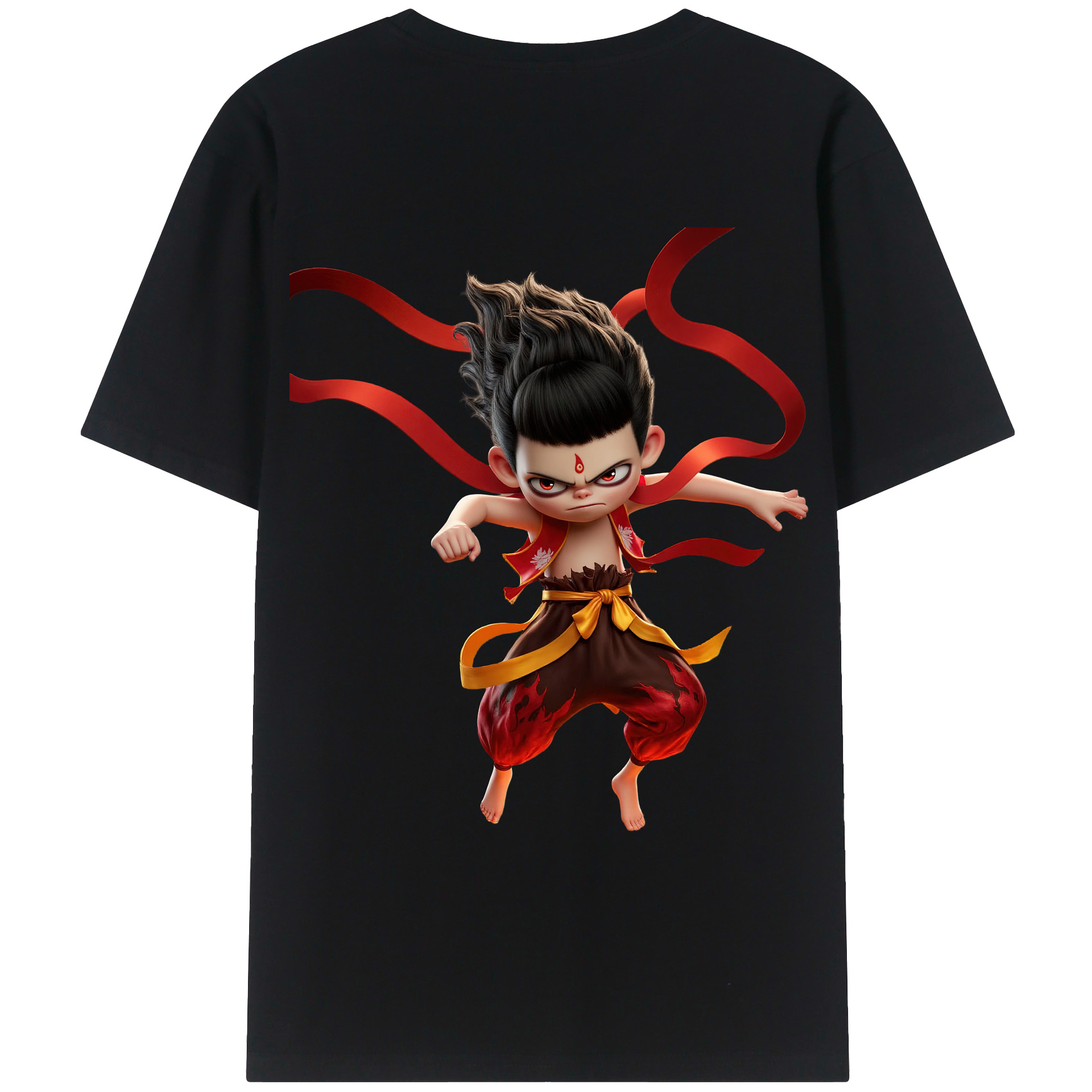（画像用） Ne Zha 2 ナタ 魔童の大暴れ 綿100％ メンズ半袖Tシャツ（バックプリント） 通気性