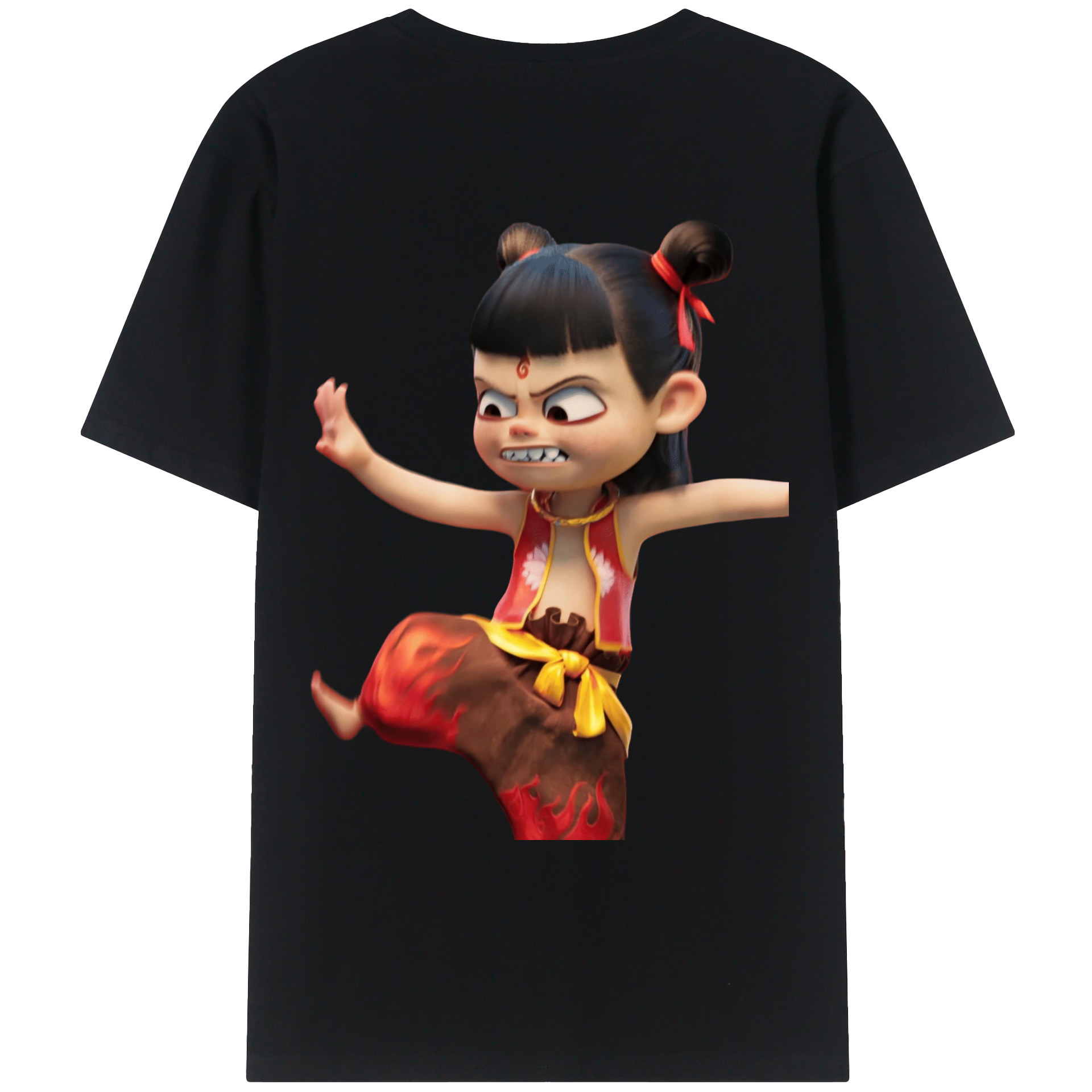 （画像用） Ne Zha 2 ナタ 魔童の大暴れ 綿100％ メンズ半袖Tシャツ（バックプリント） 通気性
