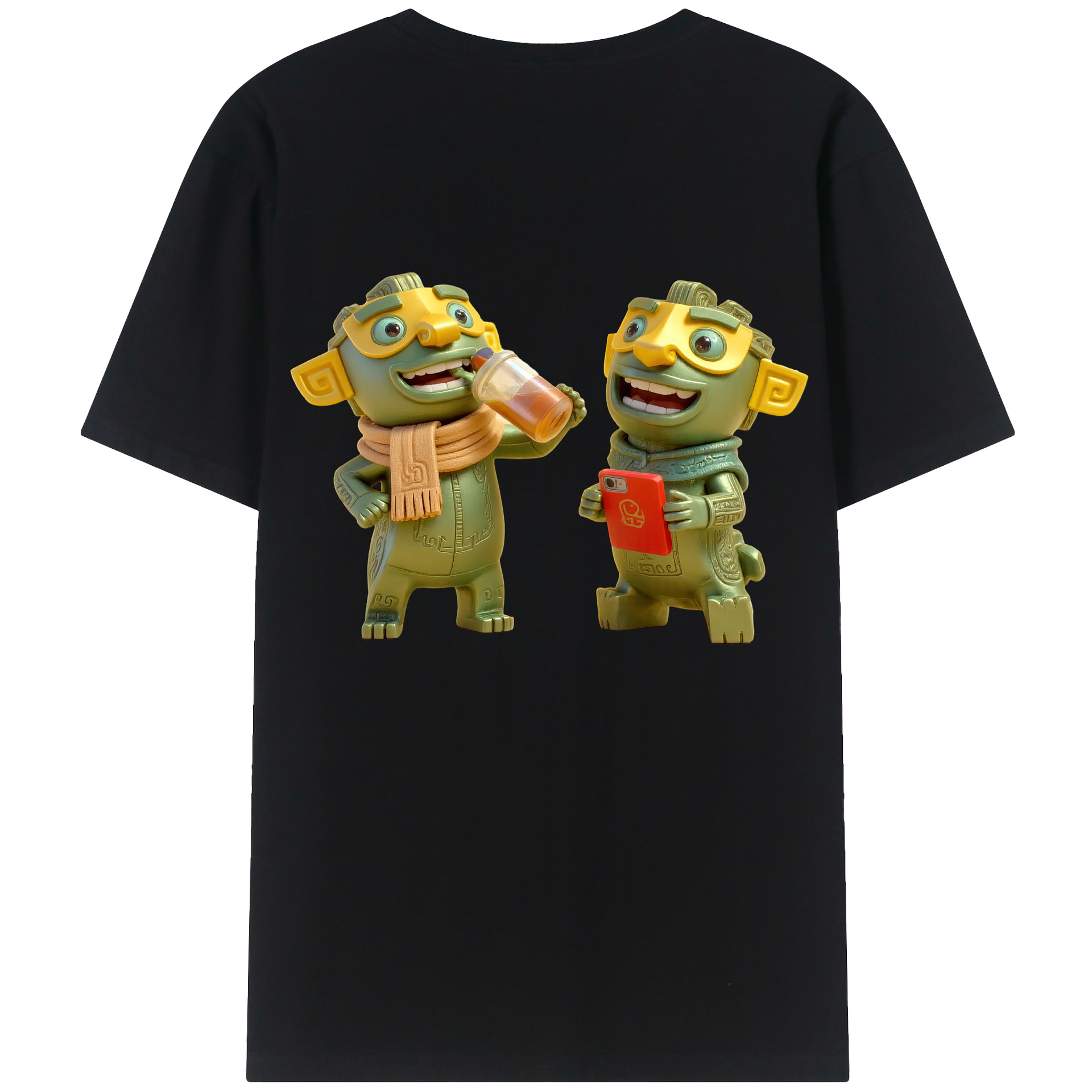 （画像用） Ne Zha 2 ナタ 魔童の大暴れ 綿100％ メンズ半袖Tシャツ（バックプリント） 通気性