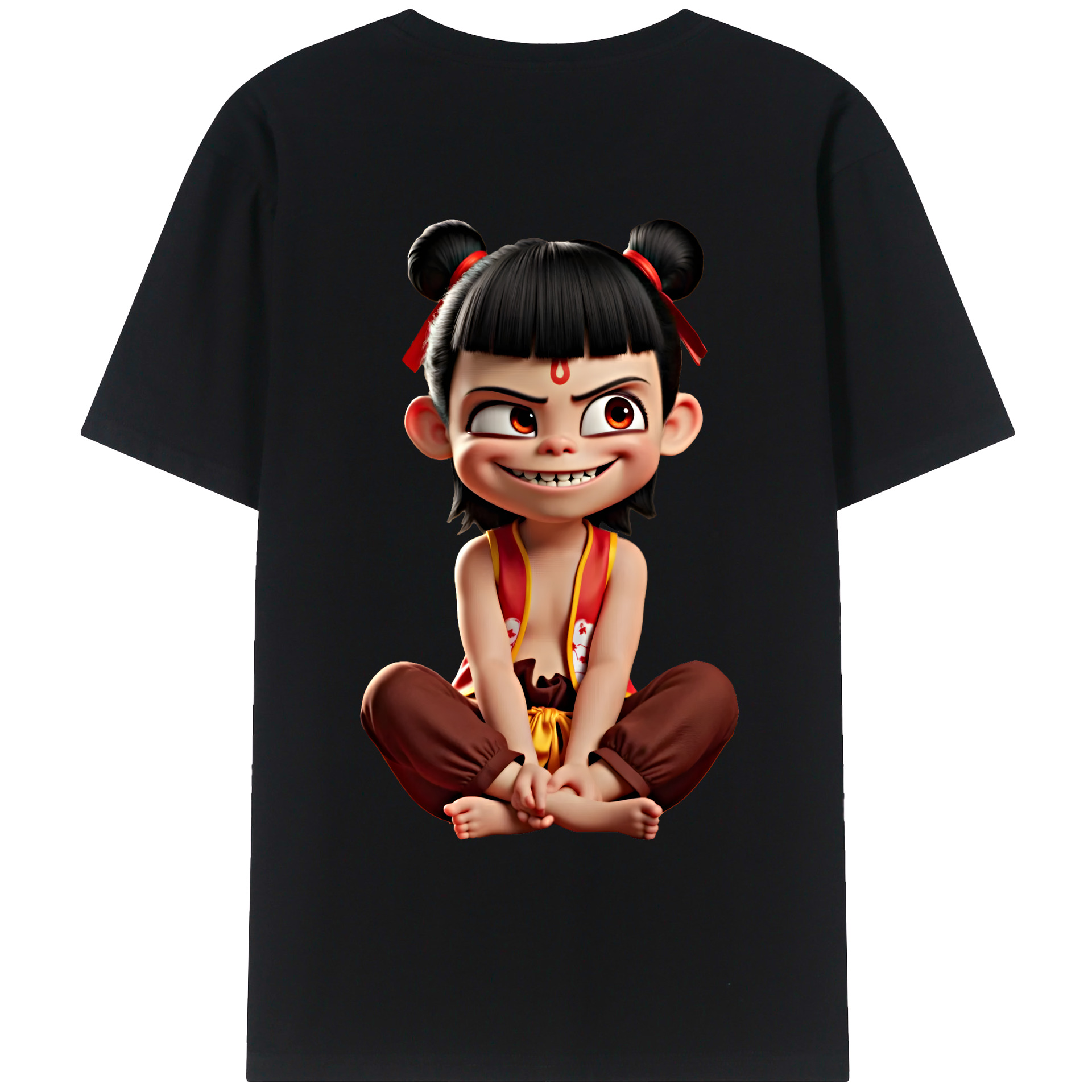 （画像用） Ne Zha 2 ナタ 魔童の大暴れ 綿100％ メンズ半袖Tシャツ（バックプリント） 通気性