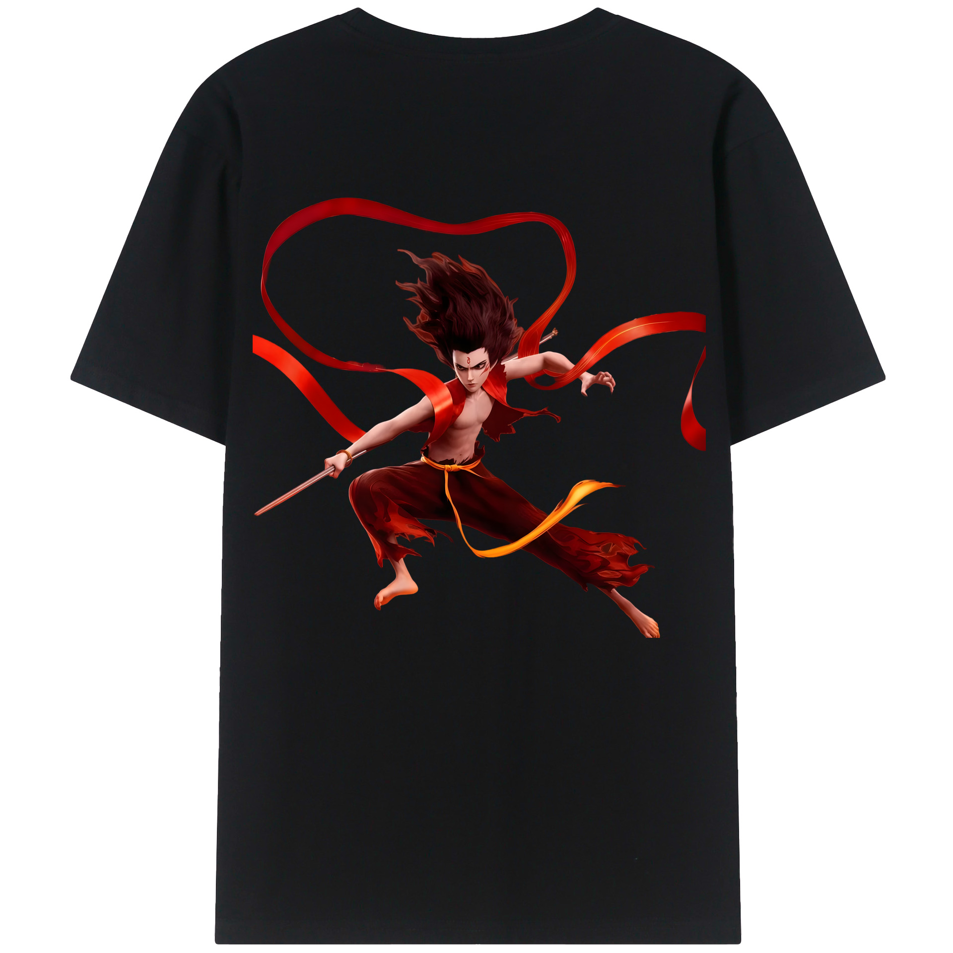 （画像用） Ne Zha 2 ナタ 魔童の大暴れ 綿100％ メンズ半袖Tシャツ（バックプリント） 通気性