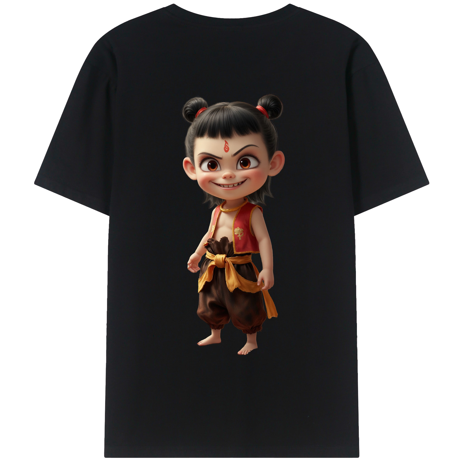 （画像用） Ne Zha 2 ナタ 魔童の大暴れ 綿100％ メンズ半袖Tシャツ（バックプリント） 通気性