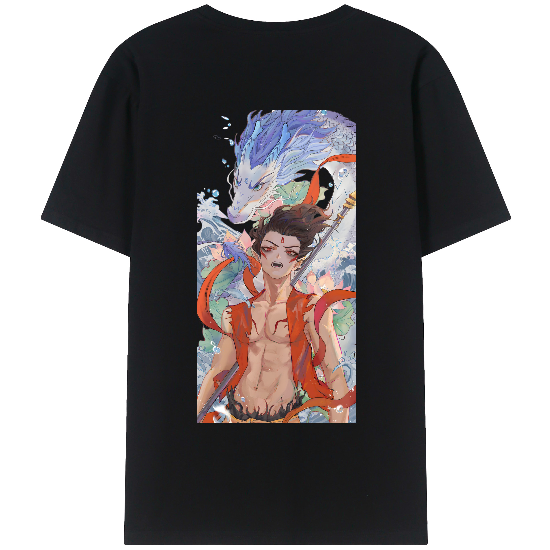 （画像用） Ne Zha 2 ナタ 魔童の大暴れ 綿100％ メンズ半袖Tシャツ（バックプリント） 通気性