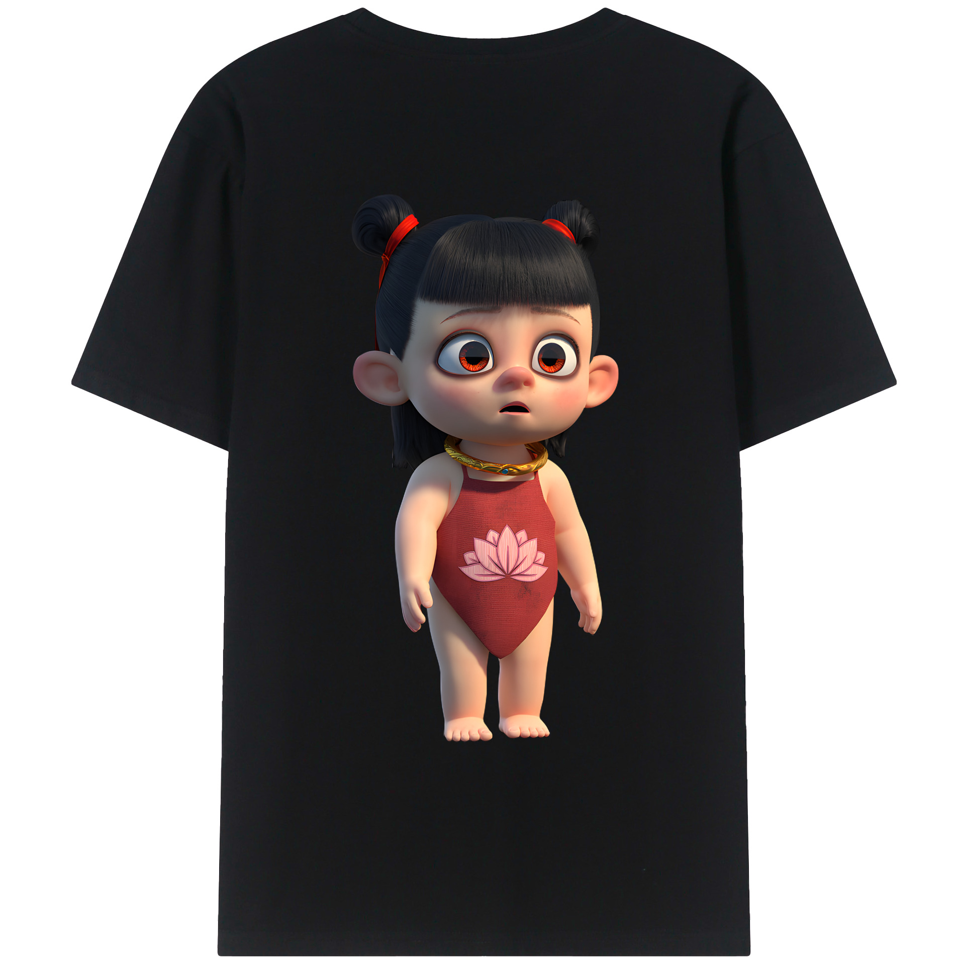 （画像用） Ne Zha 2 ナタ 魔童の大暴れ 綿100％ メンズ半袖Tシャツ（バックプリント） 通気性