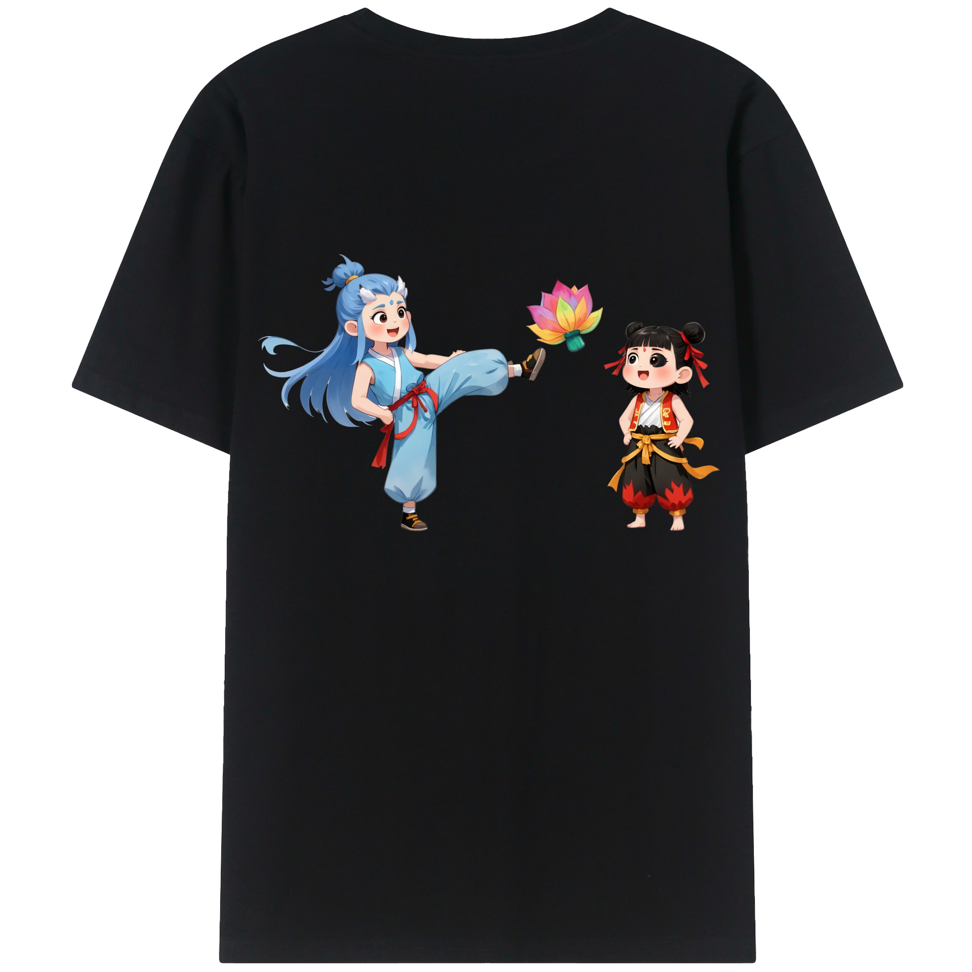（画像用） Ne Zha 2 ナタ 魔童の大暴れ 綿100％ メンズ半袖Tシャツ（バックプリント） 通気性