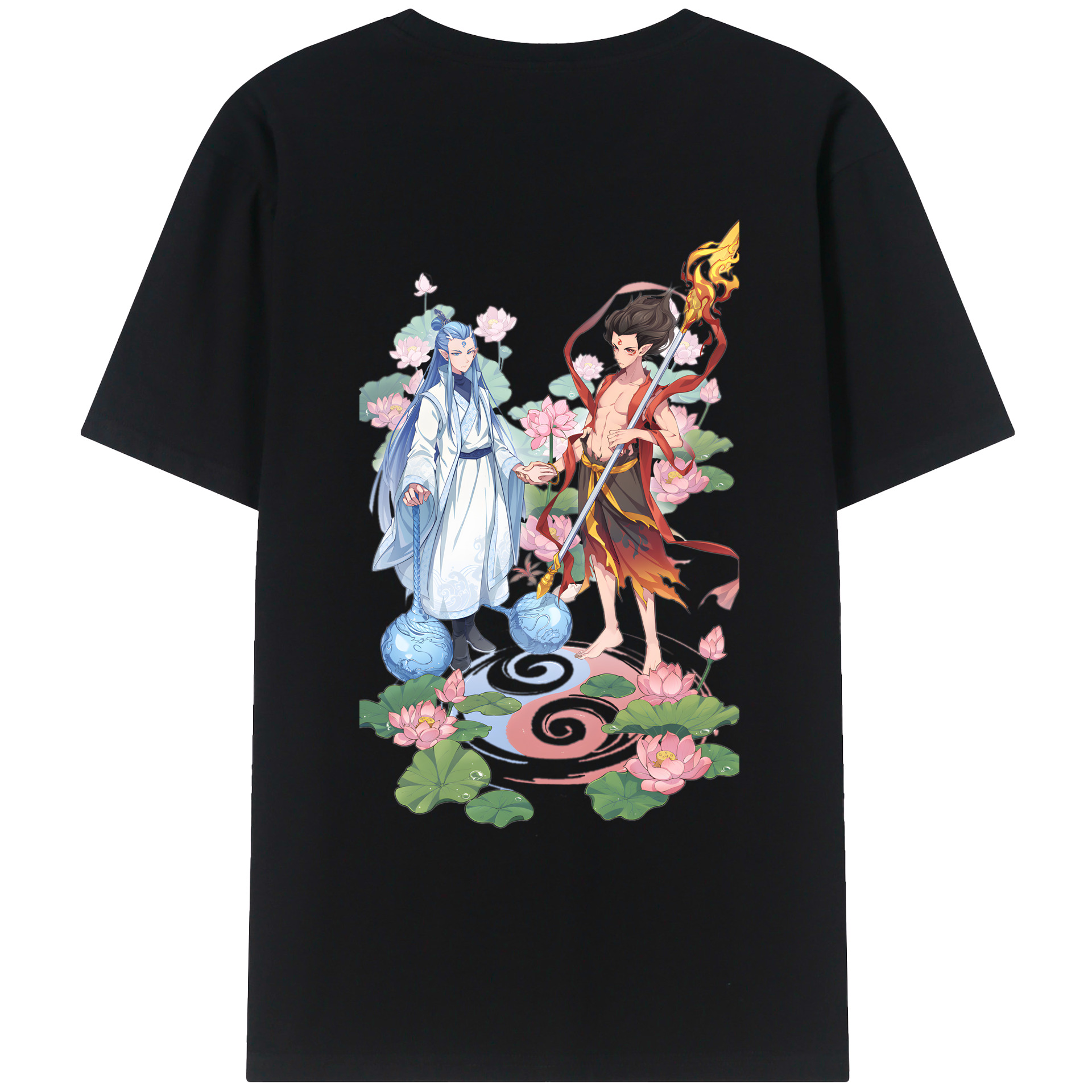 （画像用） Ne Zha 2 ナタ 魔童の大暴れ 綿100％ メンズ半袖Tシャツ（バックプリント） 通気性