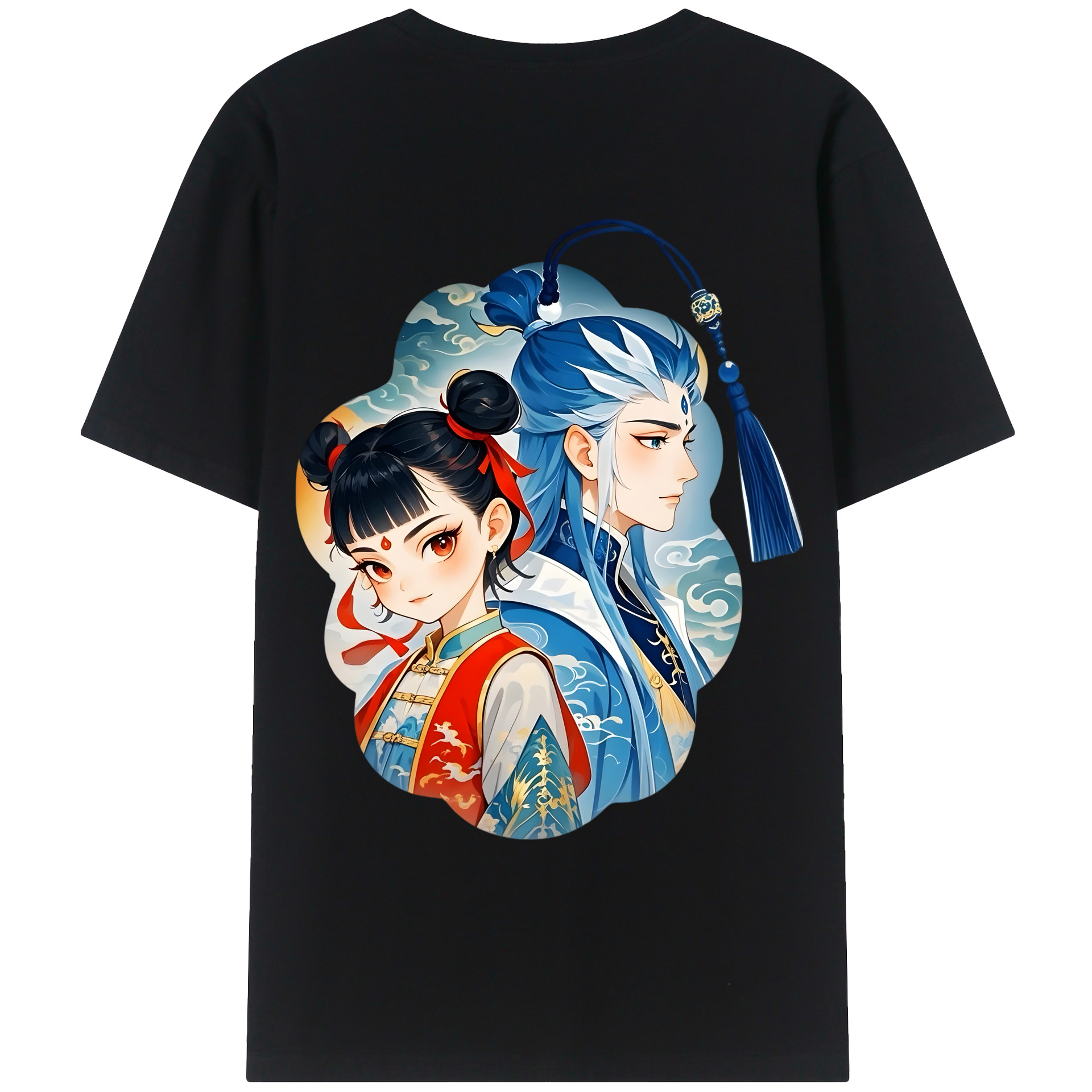 （画像用） Ne Zha 2 ナタ 魔童の大暴れ 綿100％ メンズ半袖Tシャツ（バックプリント） 通気性