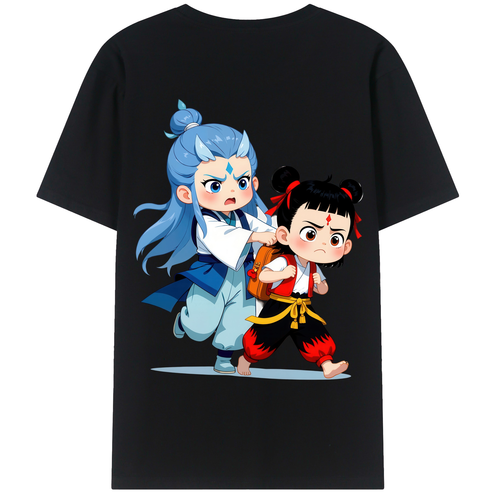 （画像用） Ne Zha 2 ナタ 魔童の大暴れ 綿100％ メンズ半袖Tシャツ（バックプリント） 通気性