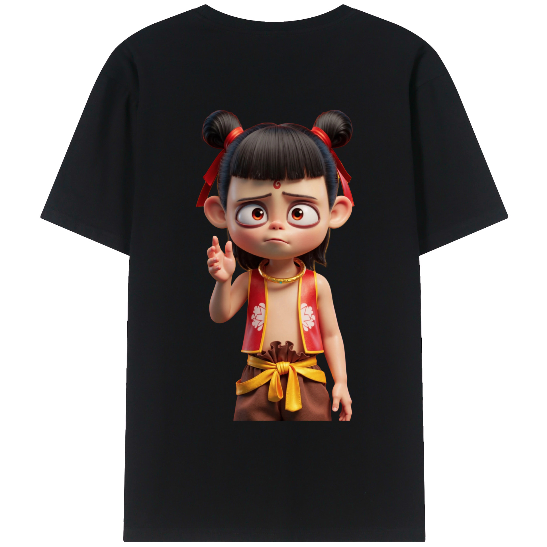 （画像用） Ne Zha 2 ナタ 魔童の大暴れ 綿100％ メンズ半袖Tシャツ（バックプリント） 通気性
