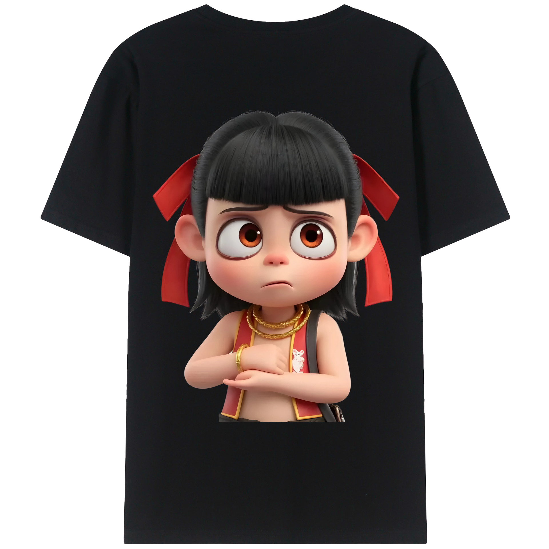（画像用） Ne Zha 2 ナタ 魔童の大暴れ 綿100％ メンズ半袖Tシャツ（バックプリント） 通気性