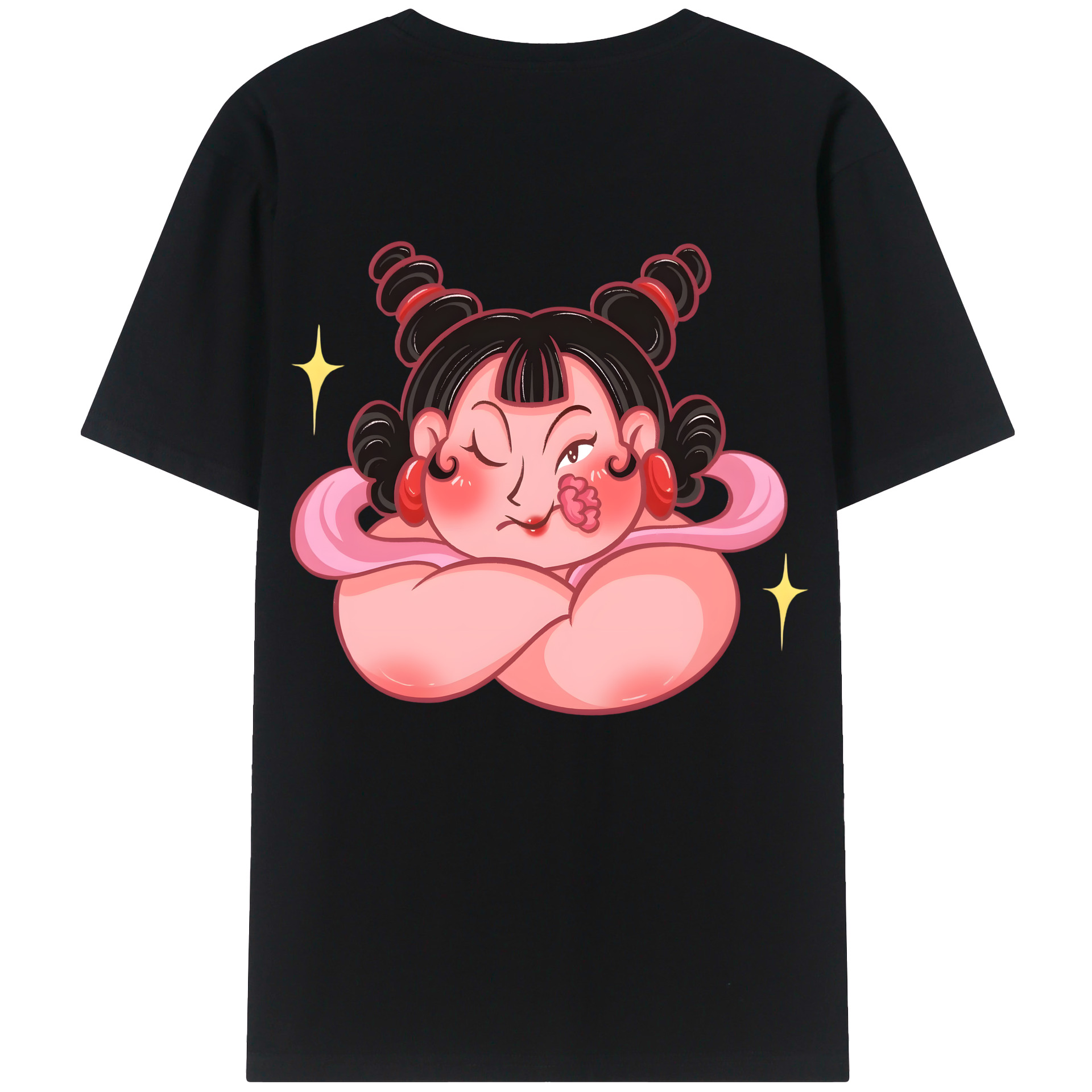 （画像用） Ne Zha 2 ナタ 魔童の大暴れ 綿100％ メンズ半袖Tシャツ（バックプリント） 通気性