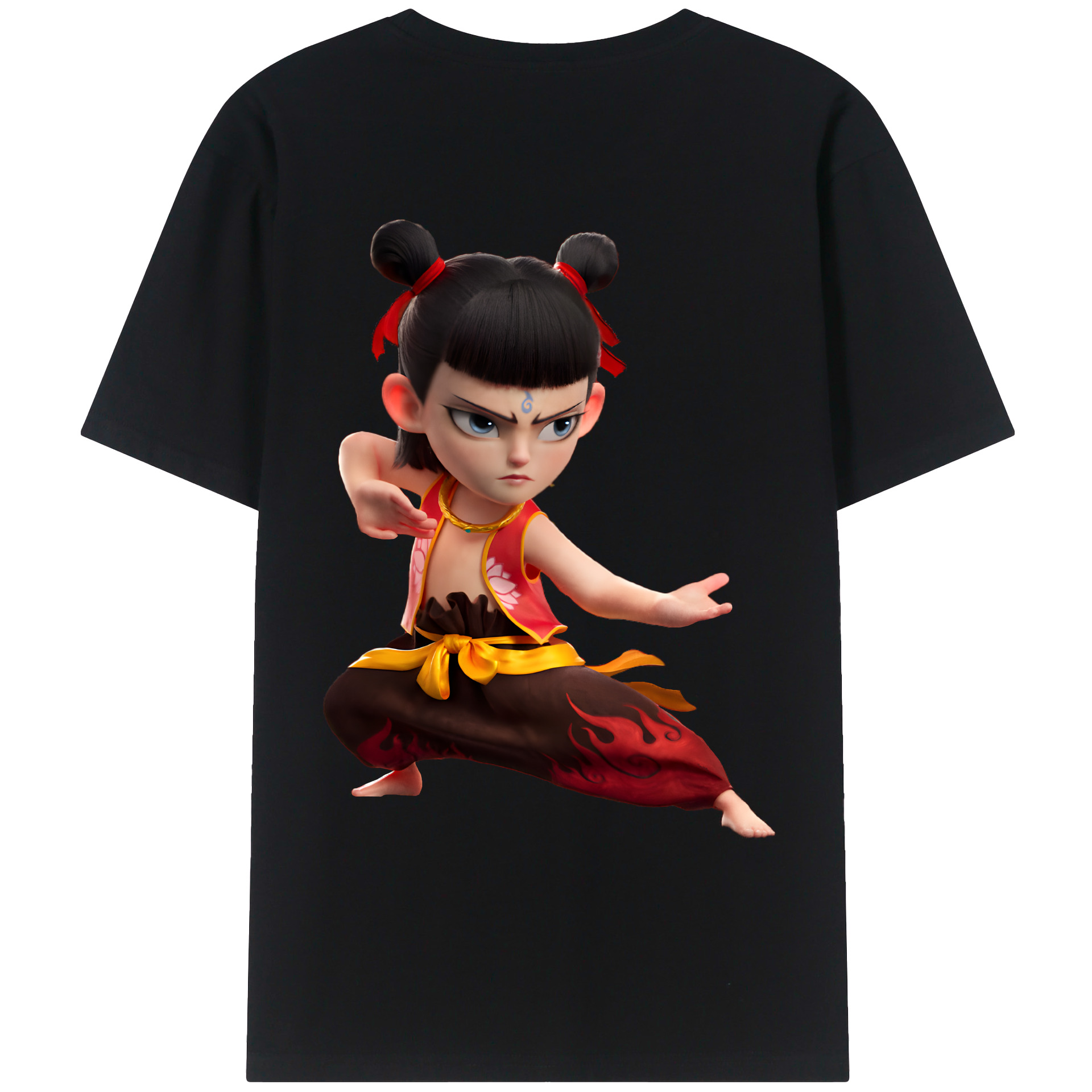 （画像用） Ne Zha 2 ナタ 魔童の大暴れ 綿100％ メンズ半袖Tシャツ（バックプリント） 通気性