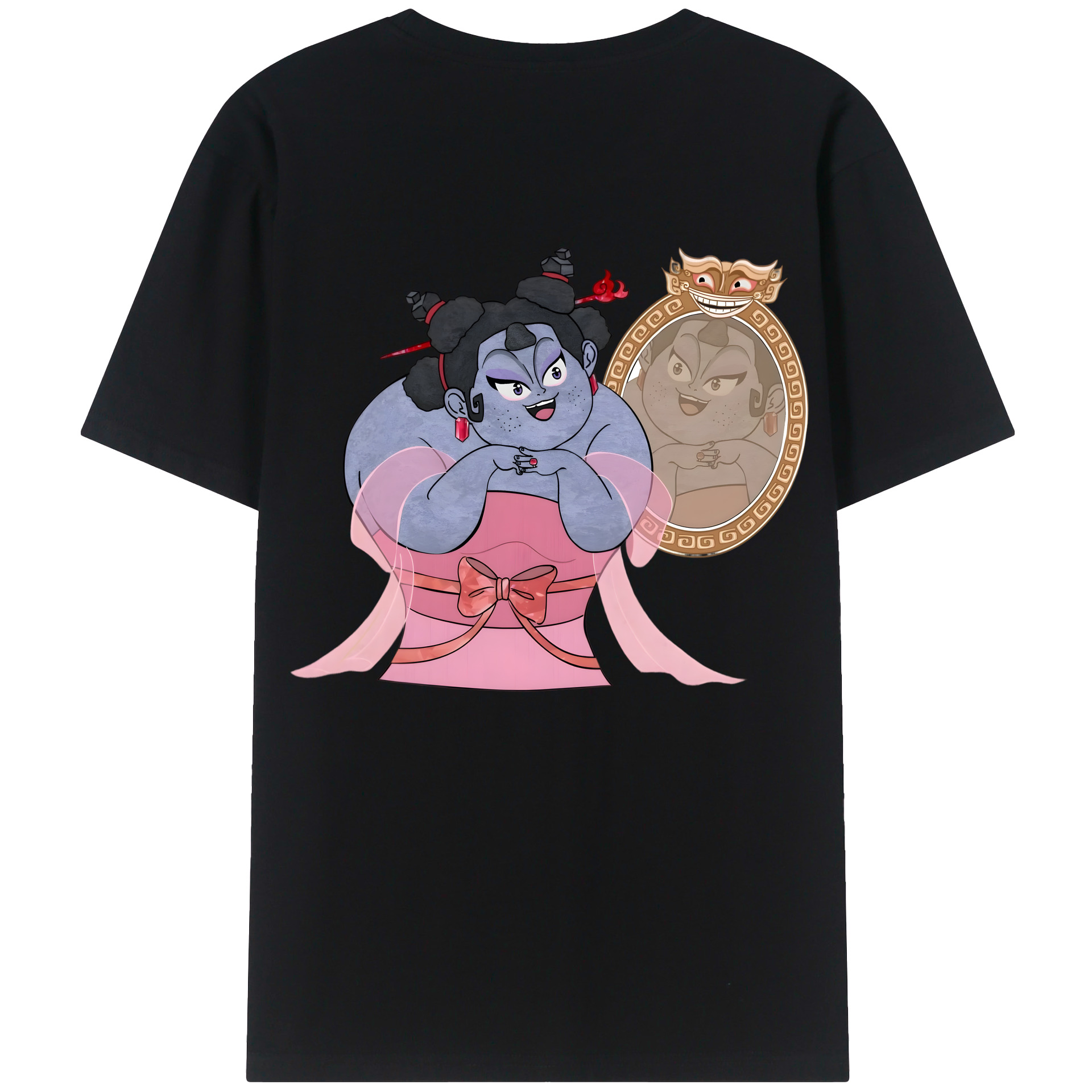 （画像用） Ne Zha 2 ナタ 魔童の大暴れ 綿100％ メンズ半袖Tシャツ（バックプリント） 通気性