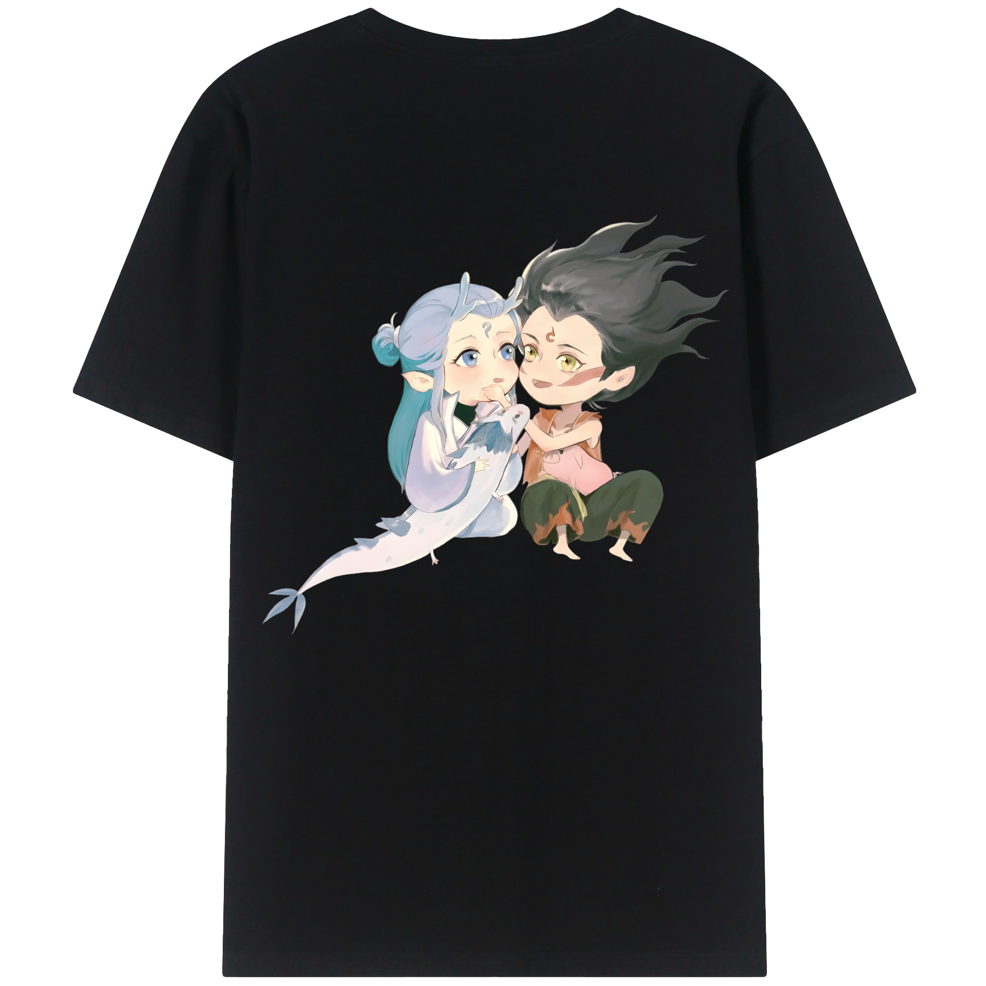 （画像用） Ne Zha 2 ナタ 魔童の大暴れ 綿100％ メンズ半袖Tシャツ（バックプリント） 通気性