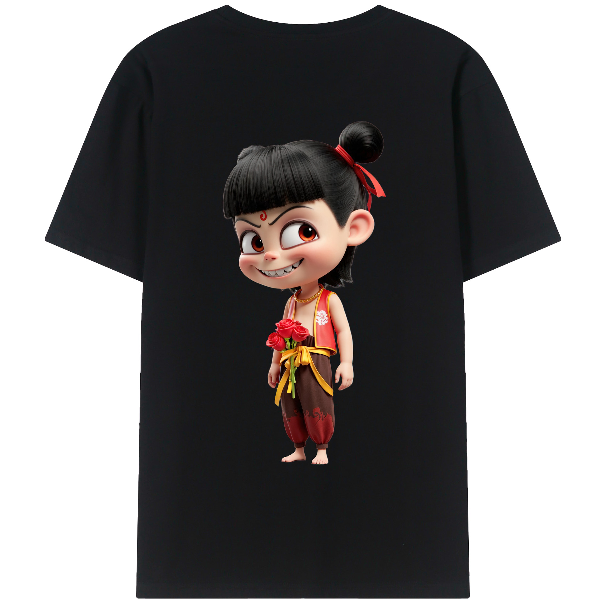 （画像用） Ne Zha 2 ナタ 魔童の大暴れ 綿100％ メンズ半袖Tシャツ（バックプリント） 通気性