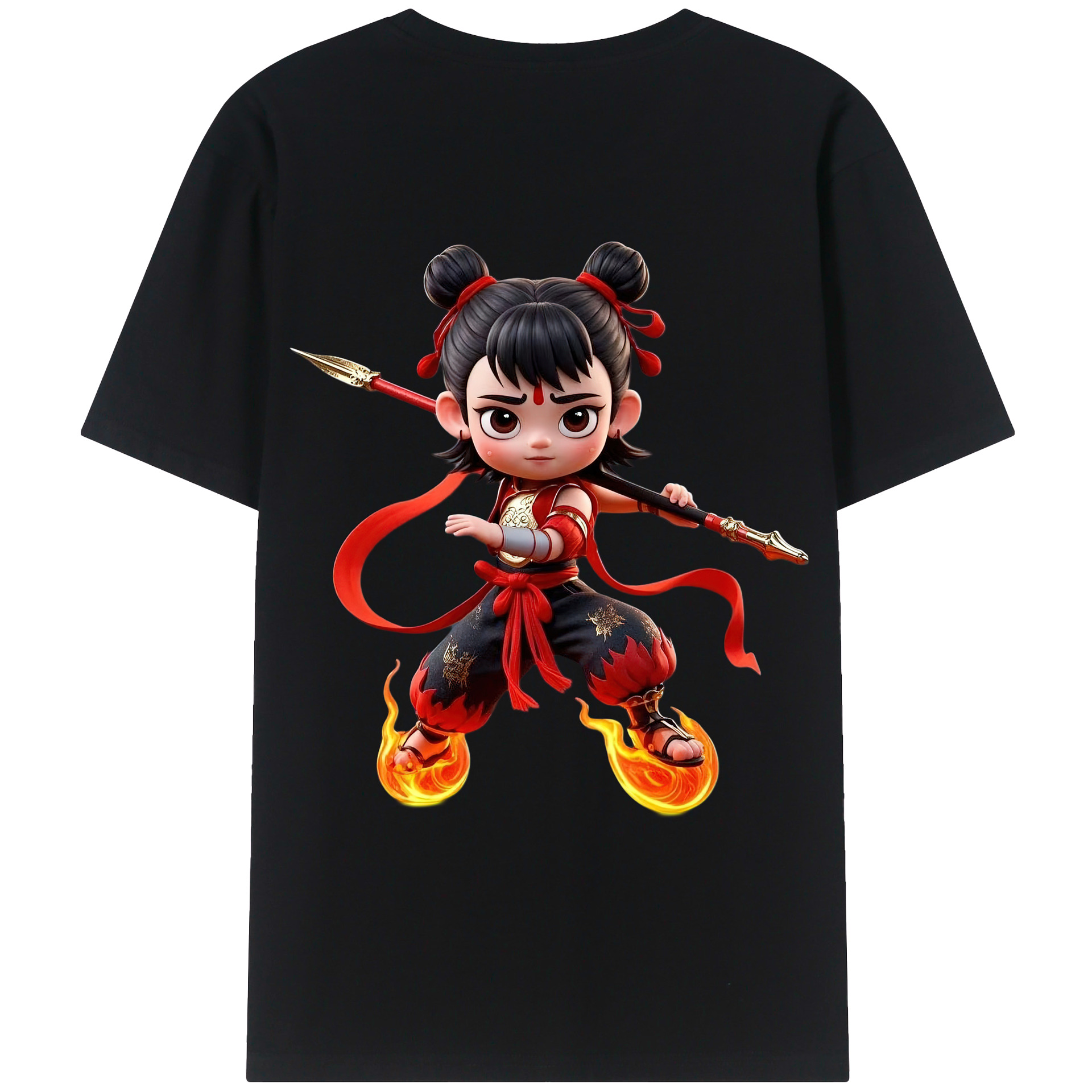 （画像用） Ne Zha 2 ナタ 魔童の大暴れ 綿100％ メンズ半袖Tシャツ（バックプリント） 通気性