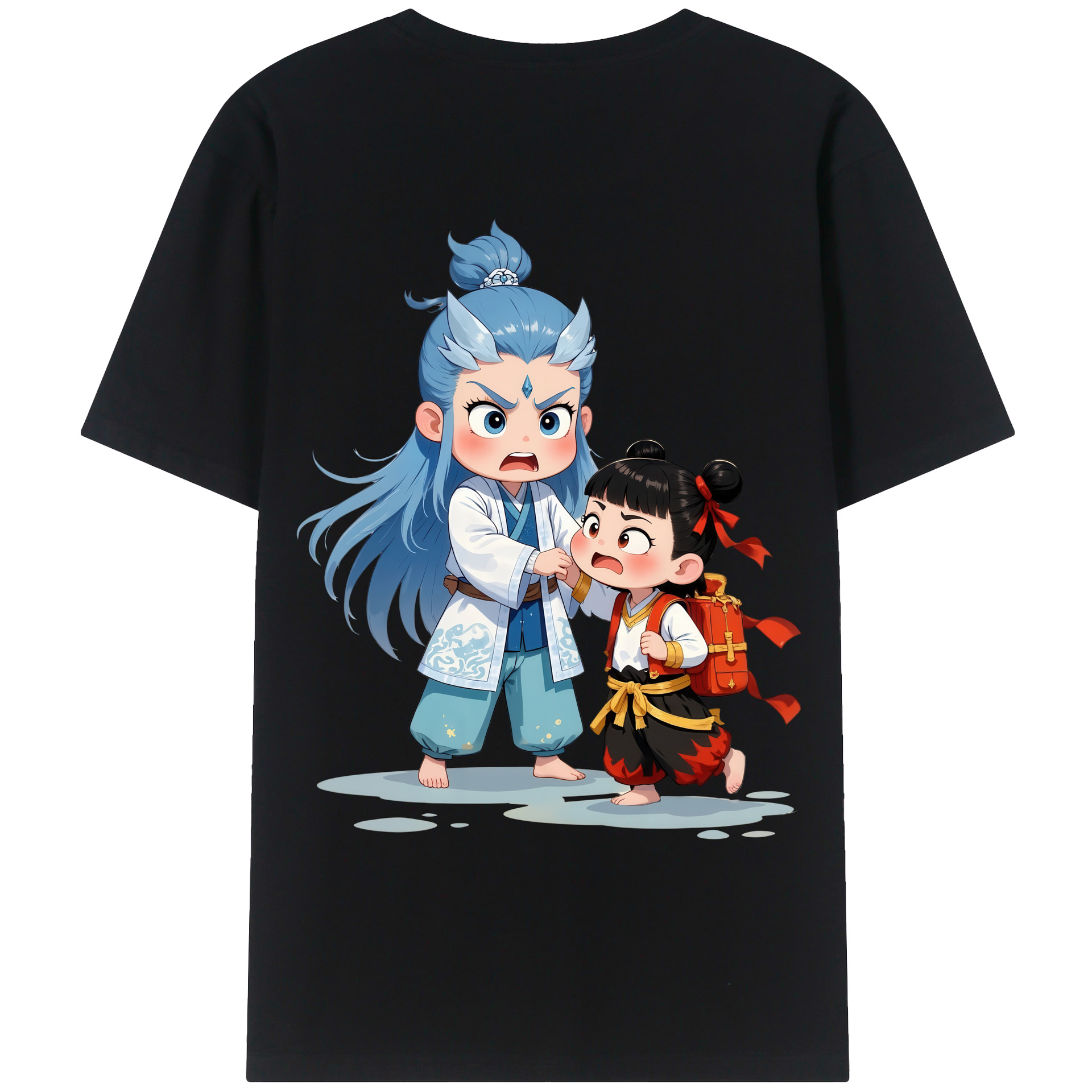 （画像用） Ne Zha 2 ナタ 魔童の大暴れ 綿100％ メンズ半袖Tシャツ（バックプリント） 通気性