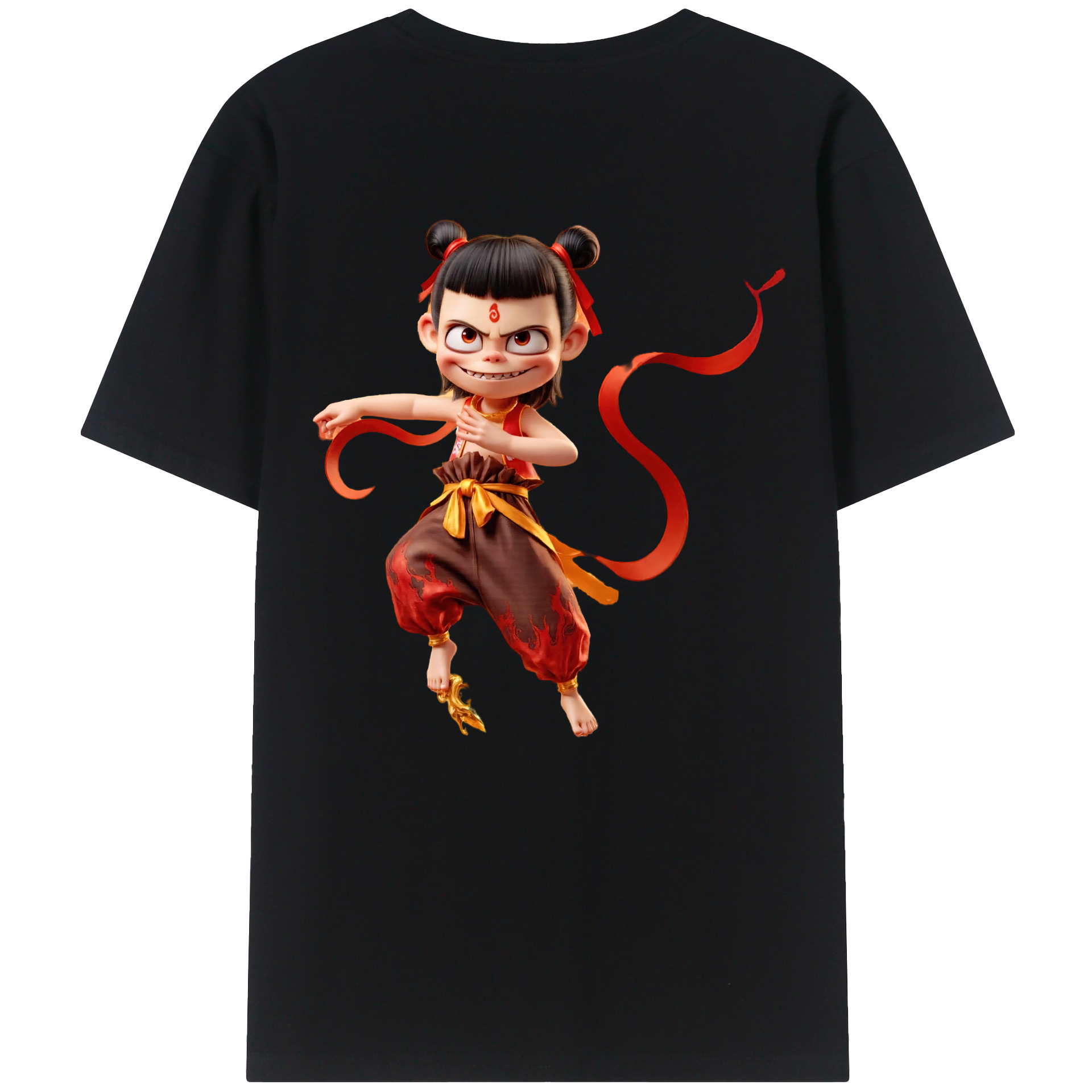 （画像用） Ne Zha 2 ナタ 魔童の大暴れ 綿100％ メンズ半袖Tシャツ（バックプリント） 通気性