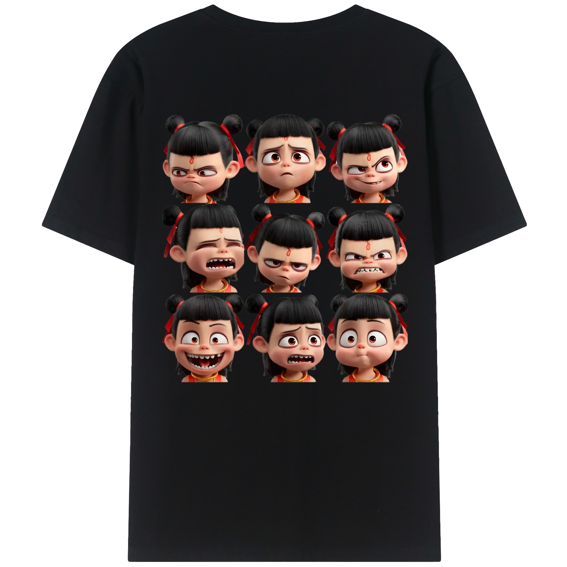 （画像用） Ne Zha 2 ナタ 魔童の大暴れ 綿100％ メンズ半袖Tシャツ（バックプリント） 通気性