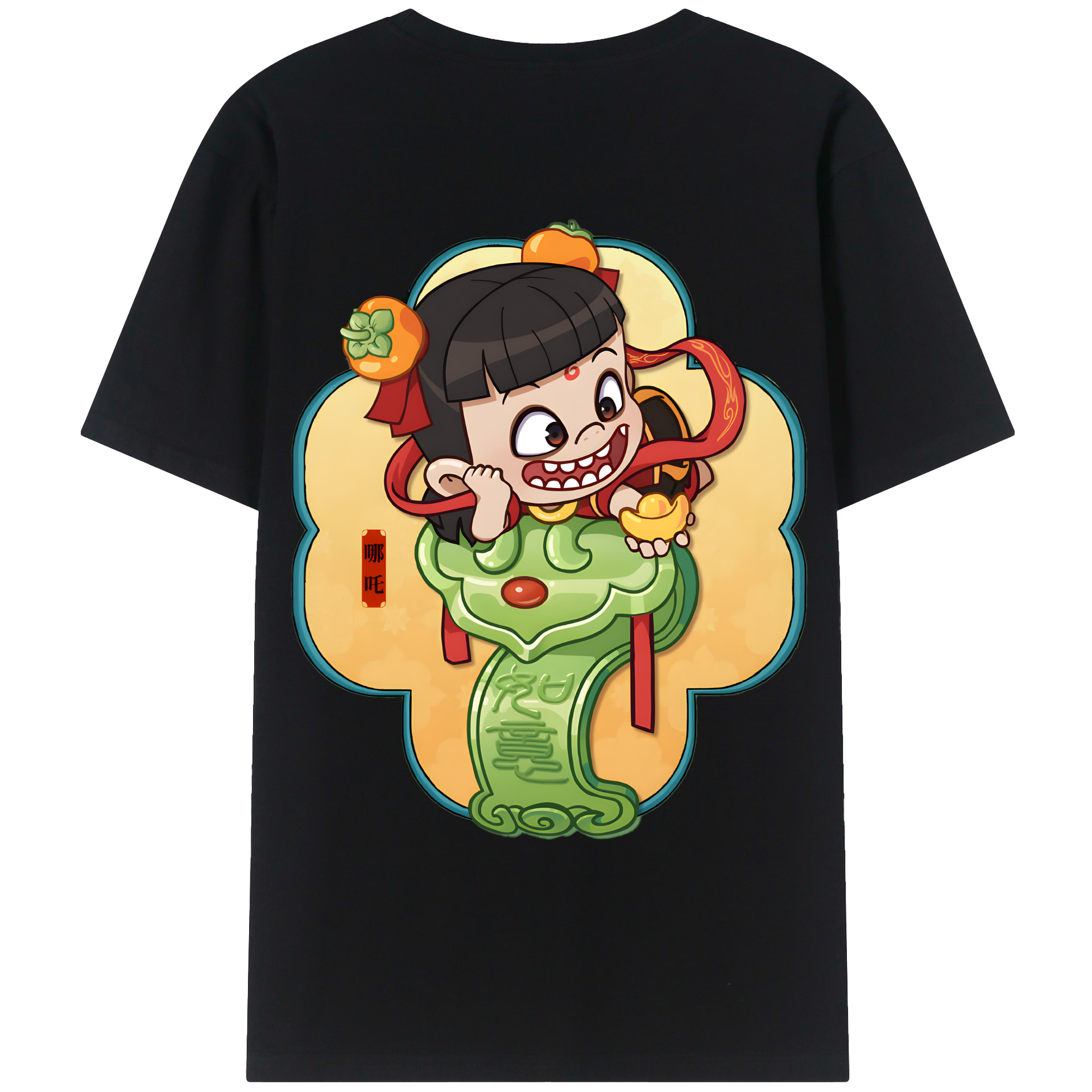 （画像用） Ne Zha 2 ナタ 魔童の大暴れ 綿100％ メンズ半袖Tシャツ（バックプリント） 通気性