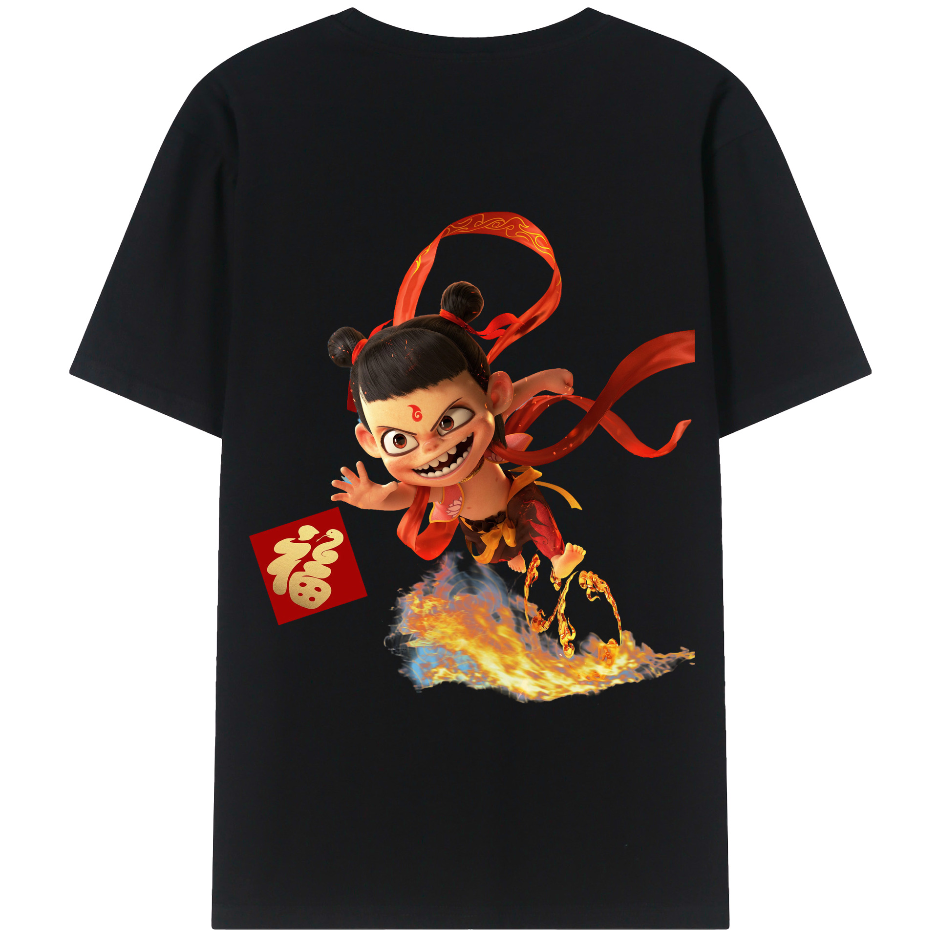 （画像用） Ne Zha 2 ナタ 魔童の大暴れ 綿100％ メンズ半袖Tシャツ（バックプリント） 通気性