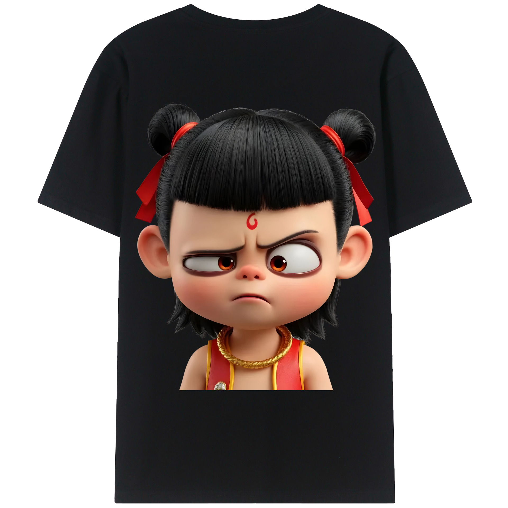 （画像用） Ne Zha 2 ナタ 魔童の大暴れ 綿100％ メンズ半袖Tシャツ（バックプリント） 通気性