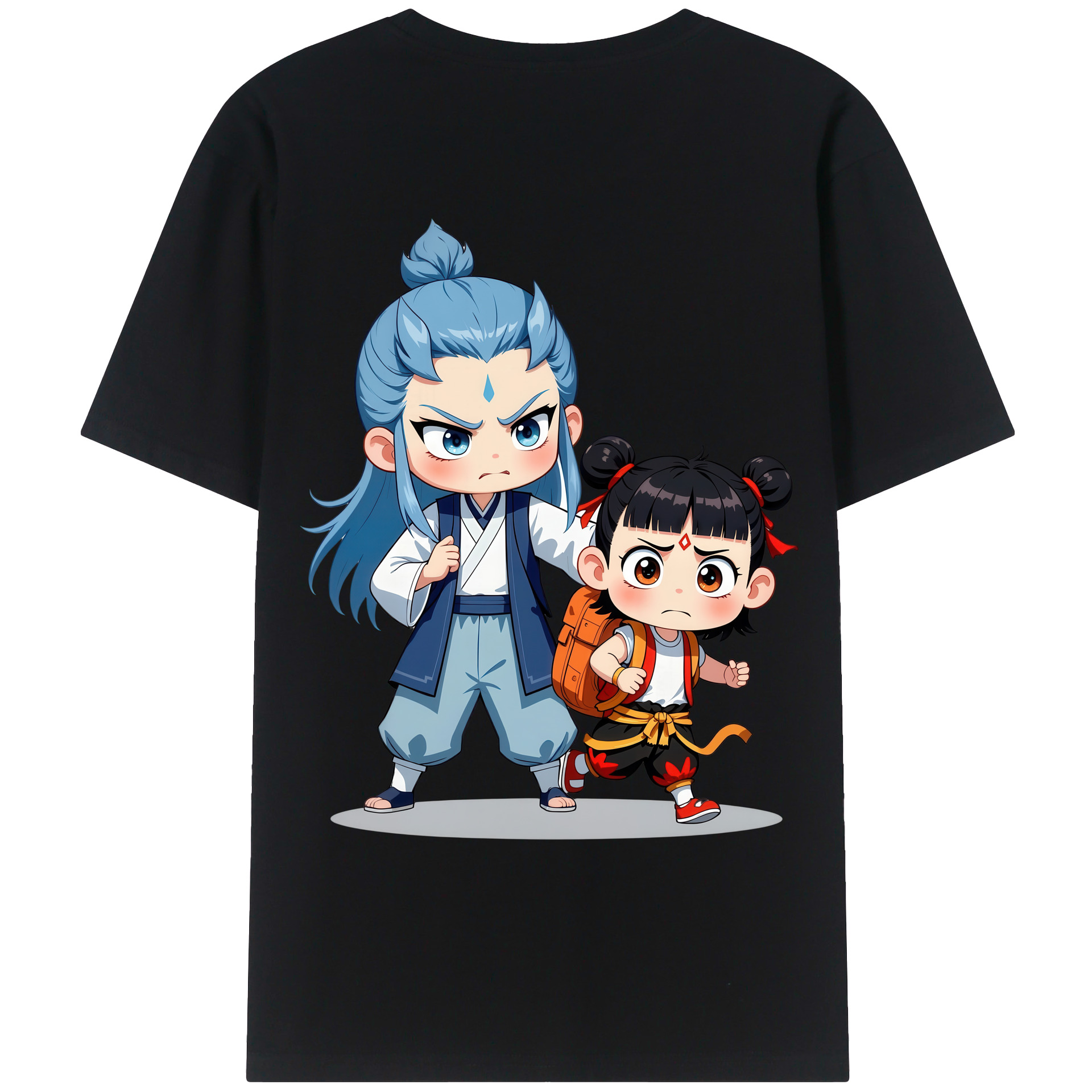 （画像用） Ne Zha 2 ナタ 魔童の大暴れ 綿100％ メンズ半袖Tシャツ（バックプリント） 通気性