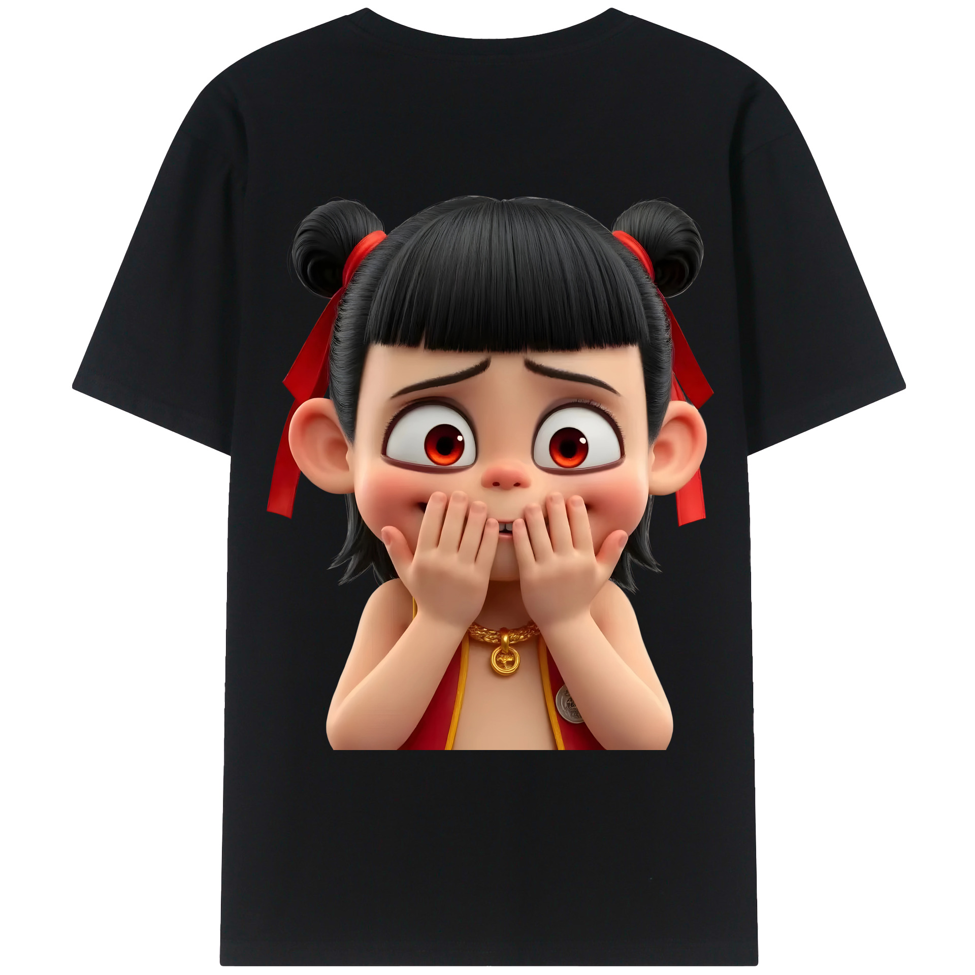 （画像用） Ne Zha 2 ナタ 魔童の大暴れ 綿100％ メンズ半袖Tシャツ（バックプリント） 通気性